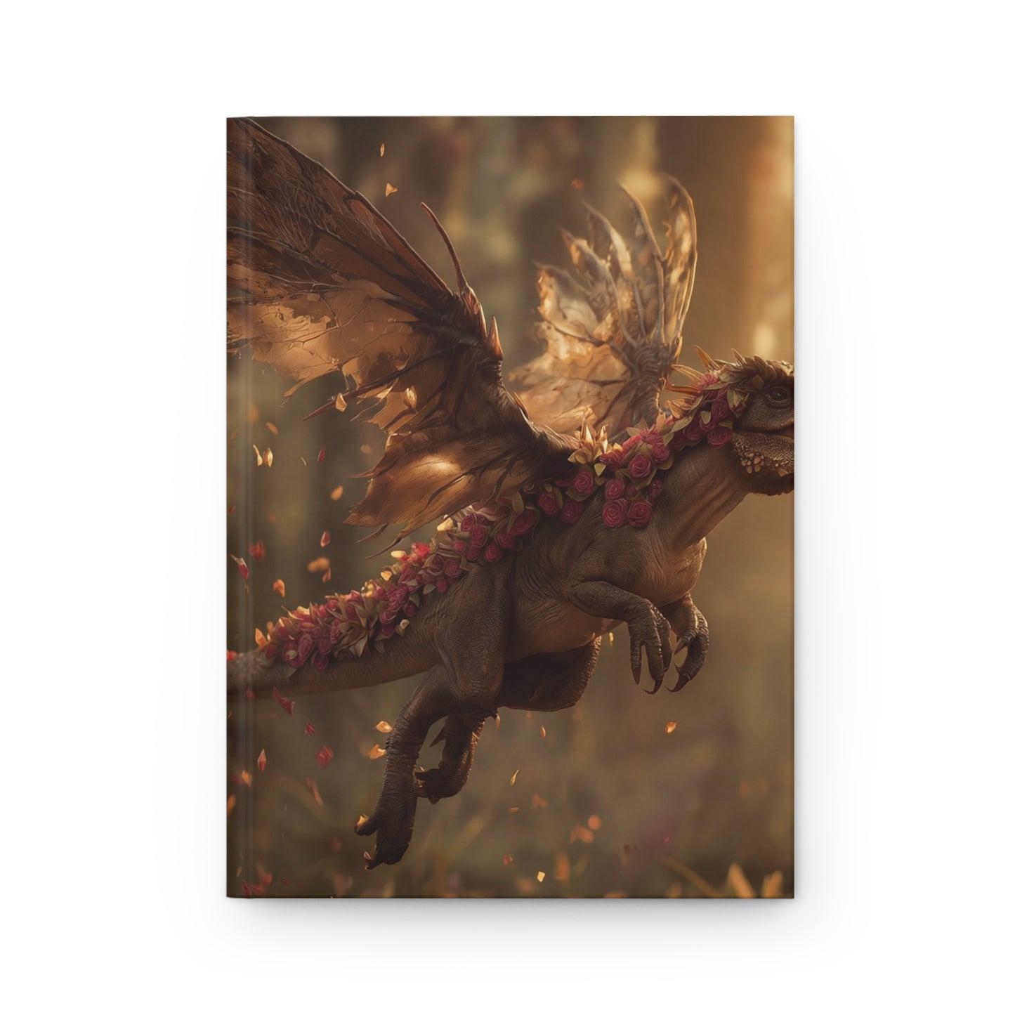 Rose-Adorned Dragon Hardcover Journal Matte – Whispers of the Sunlit Grove