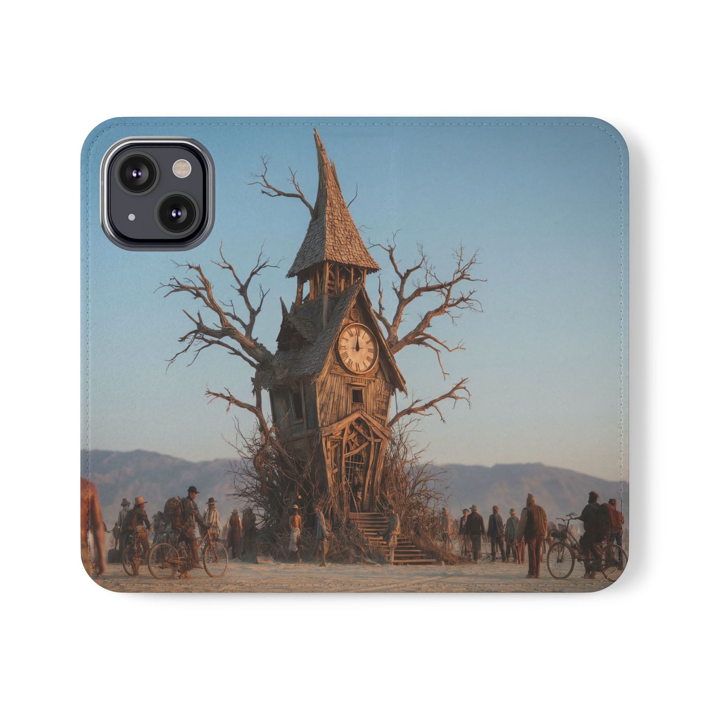 Clocktower Wanderers Flip Cases – Dusty Desert Sentinel Scene