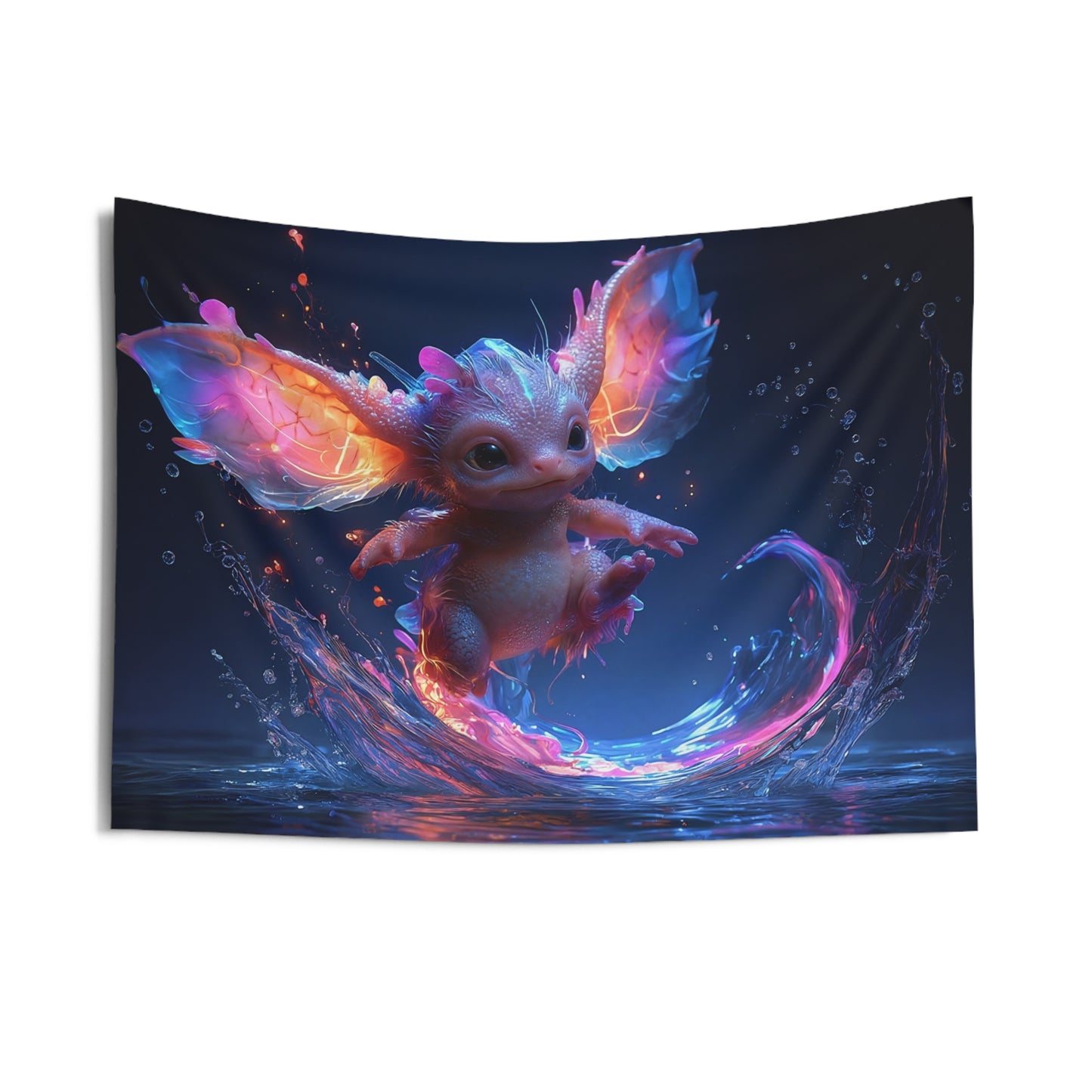 Neon Dragonling Wall Tapestry – Electric Water Splash Fantasy