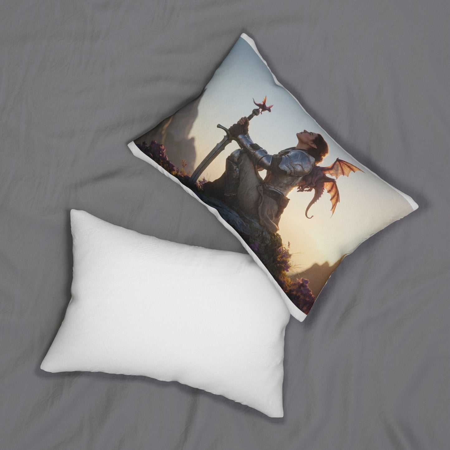 Dragon-Scaled Sentinel Spun Polyester Lumbar Pillow – Sunset Peak Vigilance