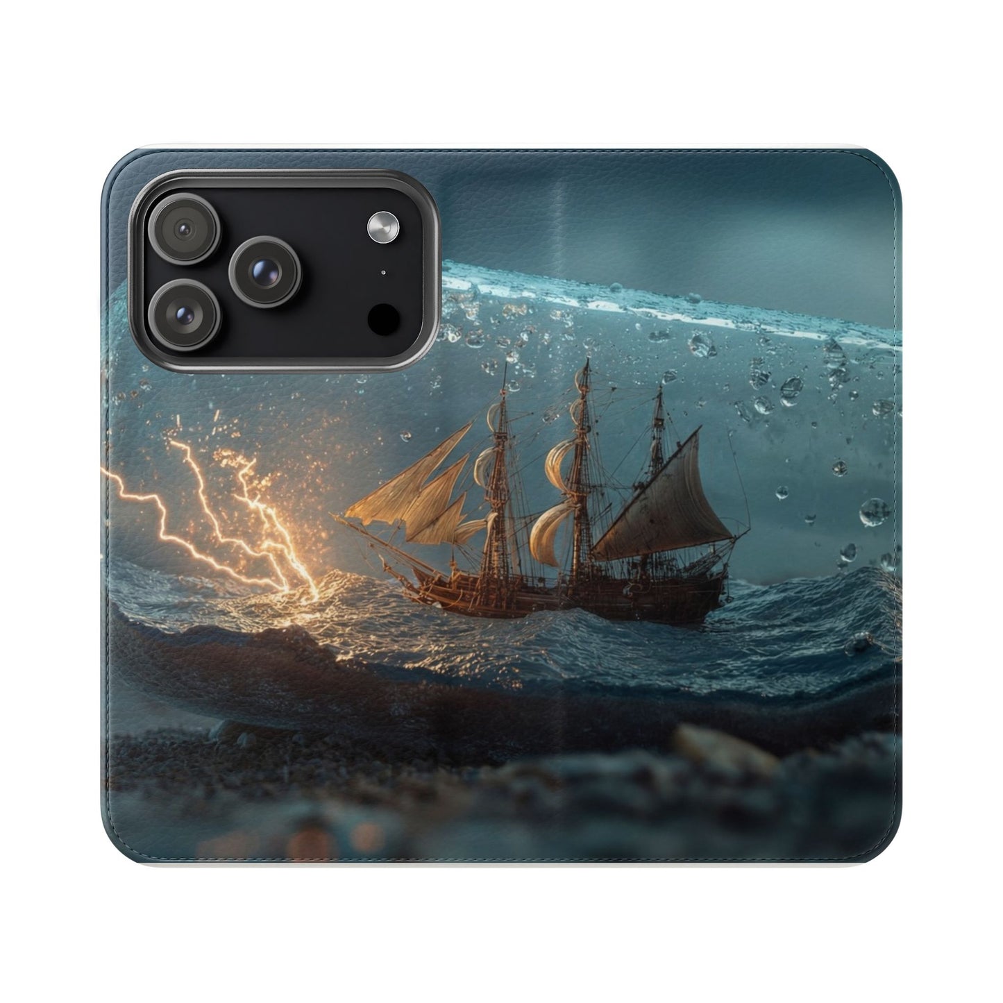 Storm-Struck Galleon Flip Cases – Lightning Inside Glass Bottle