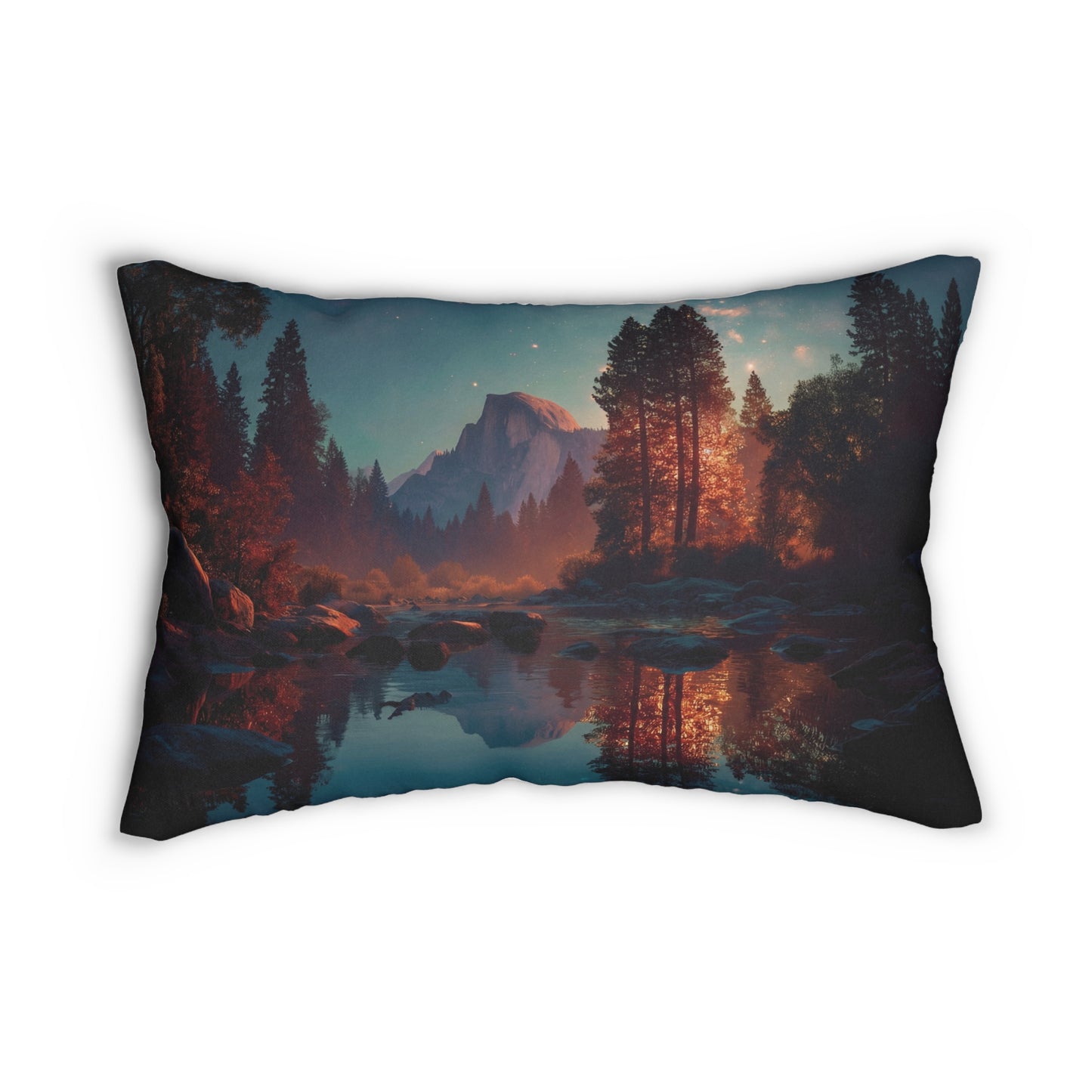Starlit River Reflection Lumbar Pillow – Half Dome’s Whispering Twilight