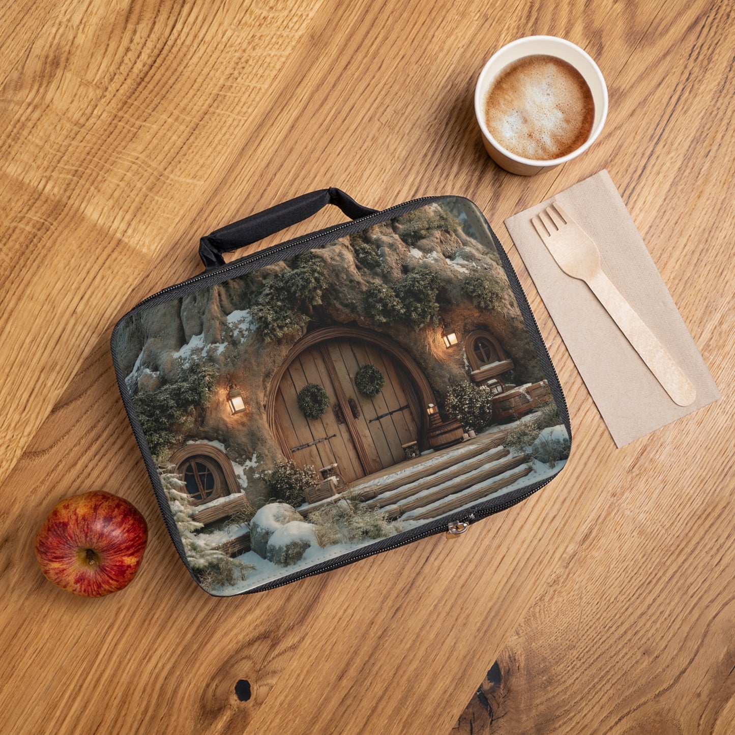 Winter Treehouse Hearth Lunch Bag – Snow-Dusted Secret Doorway