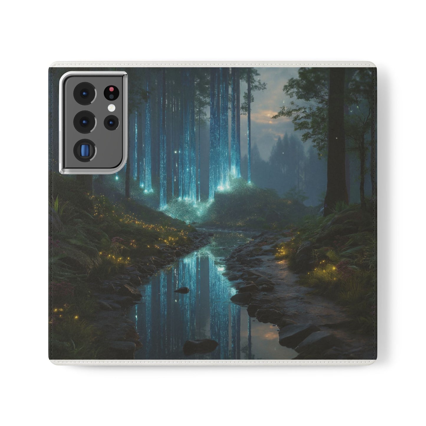 Bioluminescent Forest Flip Cases – Cyan Lightfall Stream Cover