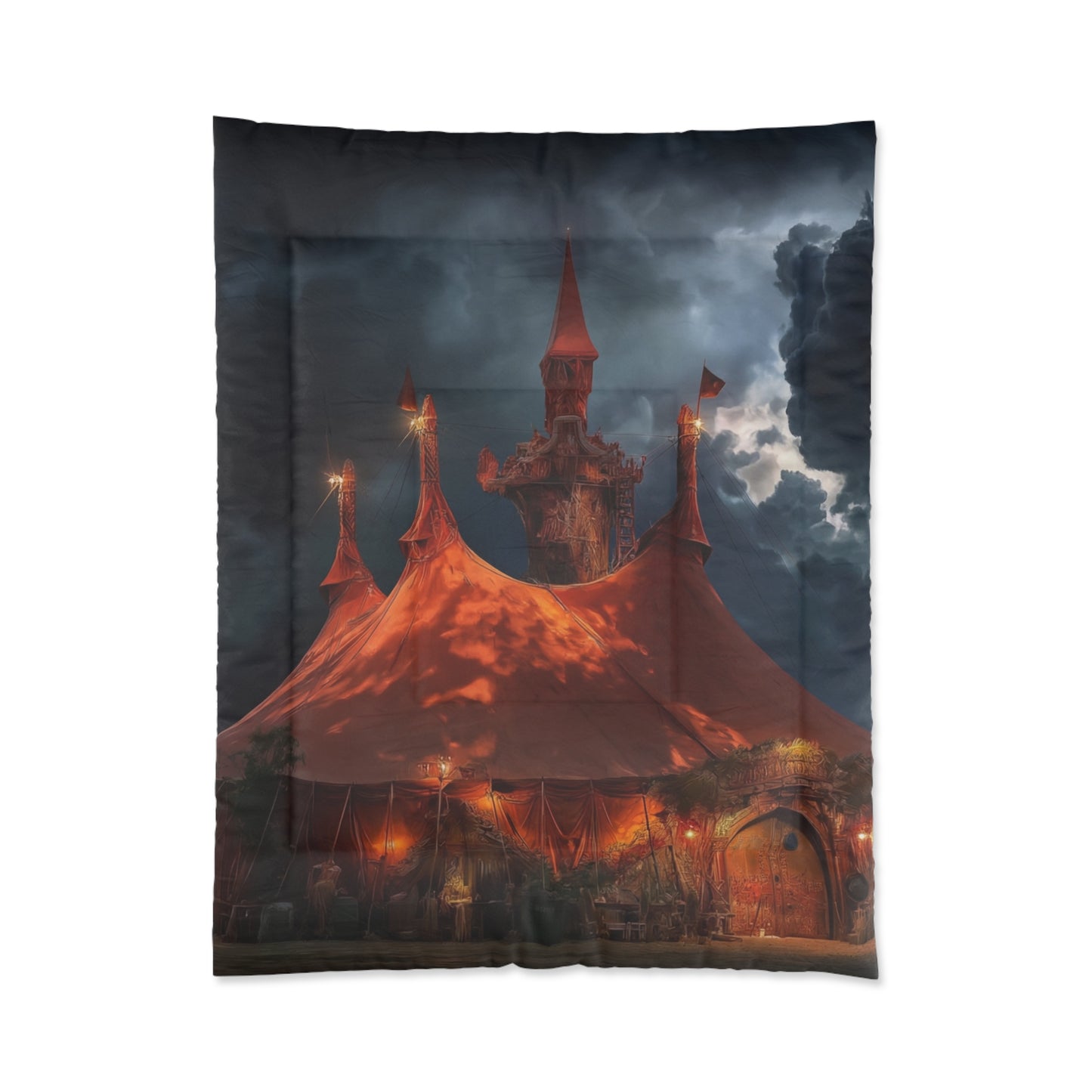 Crimson Circus Tent Comforter – Midnight Carnival Dreamscape