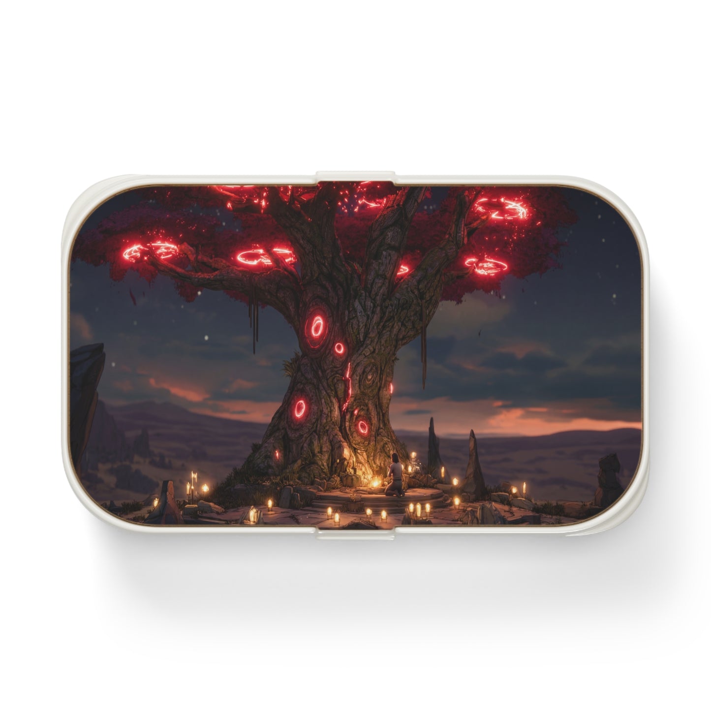 Crimson Oracle Tree Bento Lunch Box – Sunset Ritual Under Glowing Roots