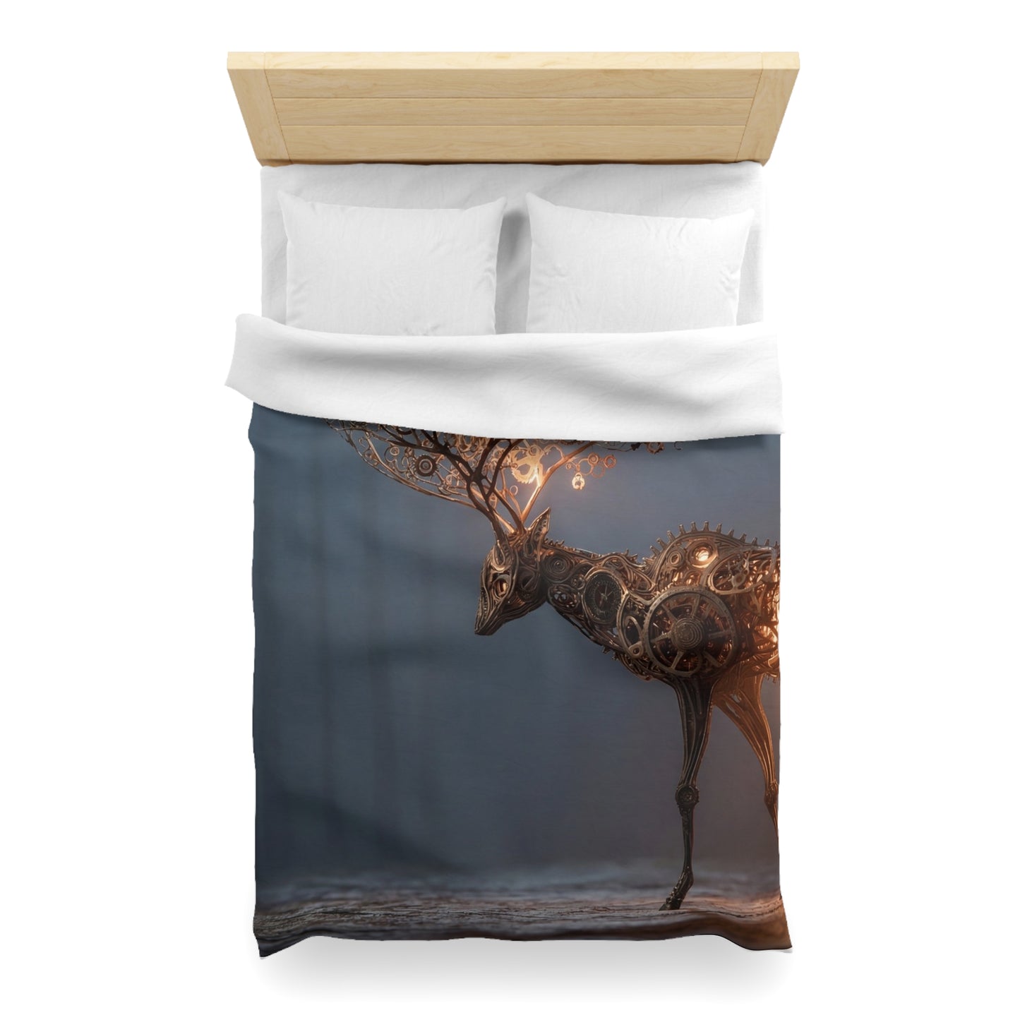Clockwork Stag Microfiber Duvet Cover – Luminescent Forest Guardian
