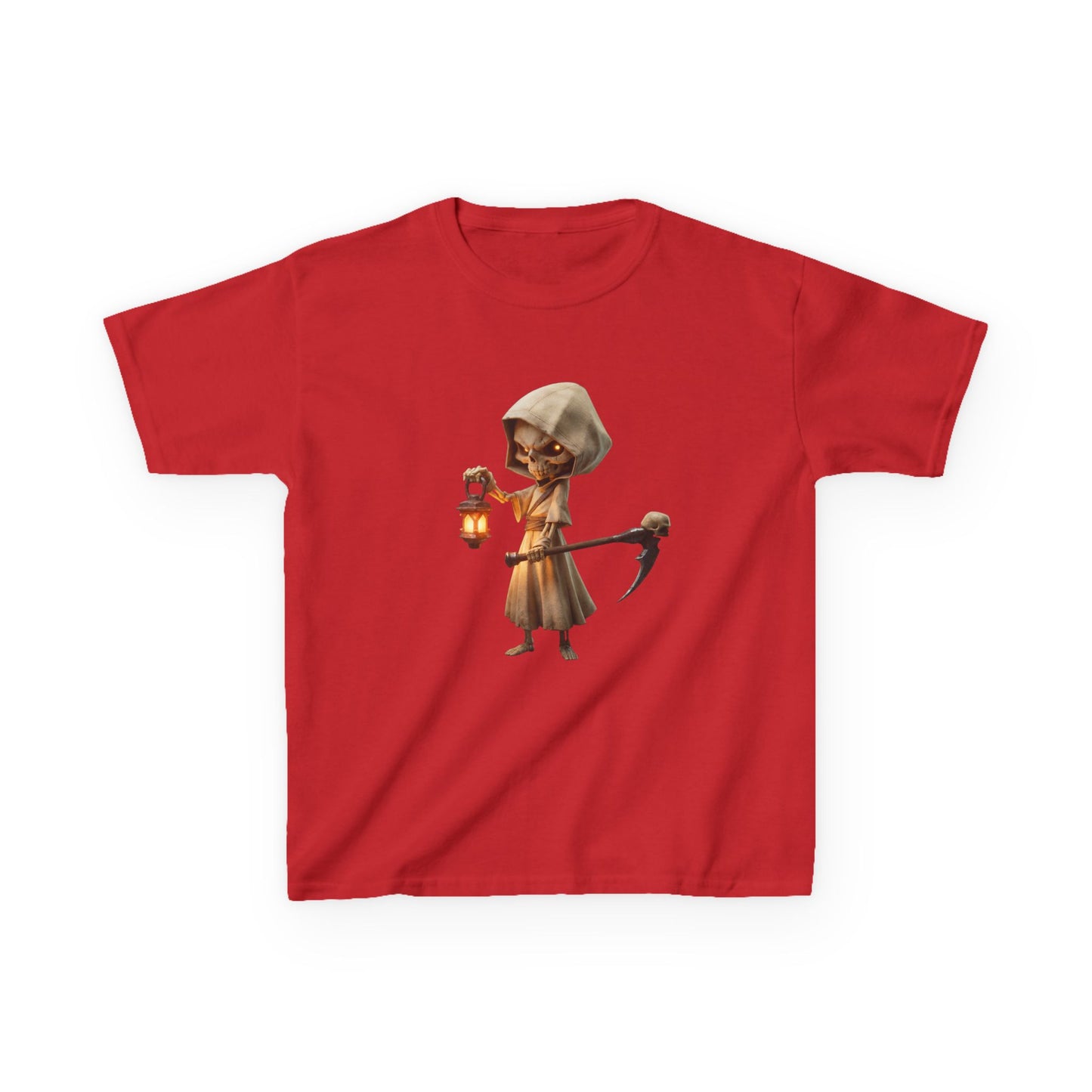 Lantern-Bearing Grim Reaper Kids Heavy Cotton™ Tee – Chibi Guardian of Twilight