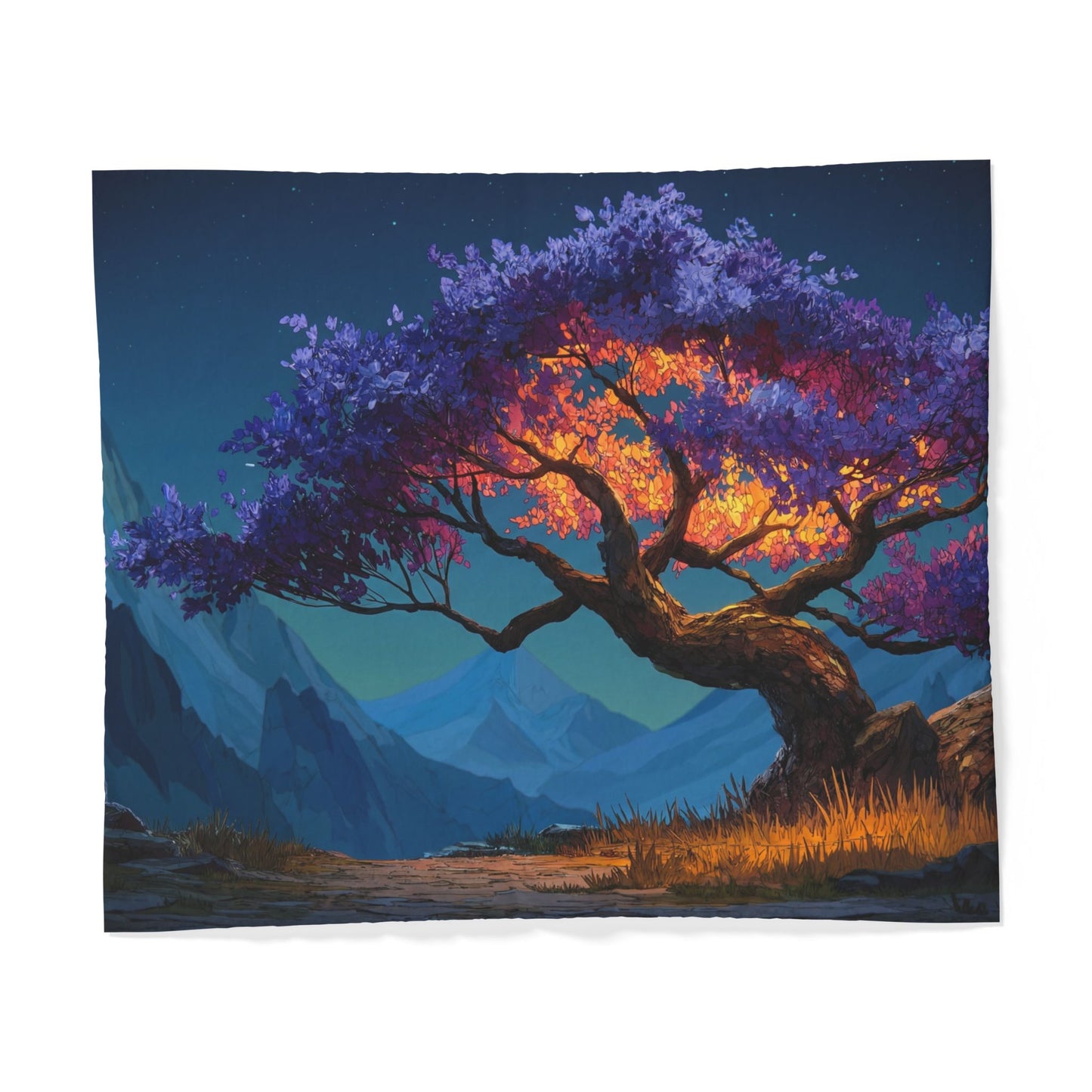 Twilight Tree Cotton Duvet Cover – Bioluminescent Forest Dreamscape
