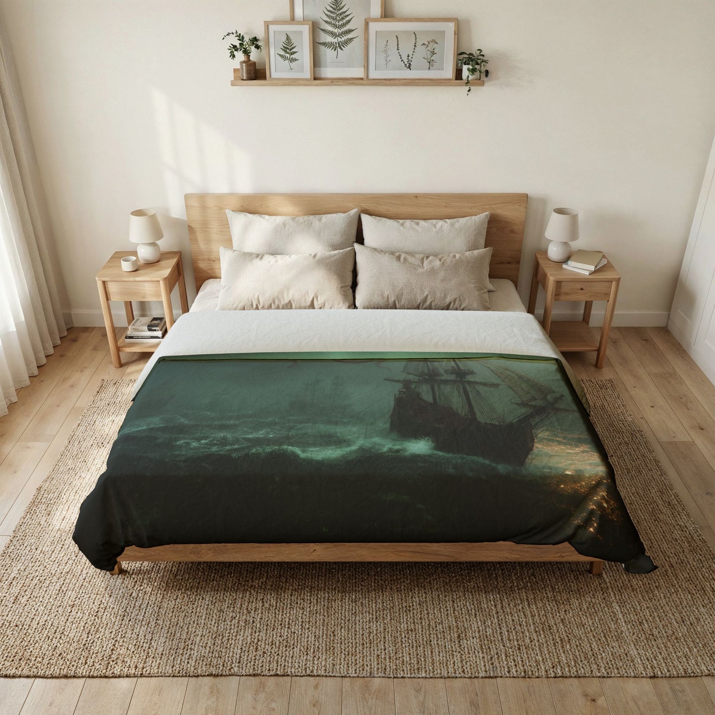 Crimson Leviathan Cotton Duvet Cover – Stormy Sea Guardian Print