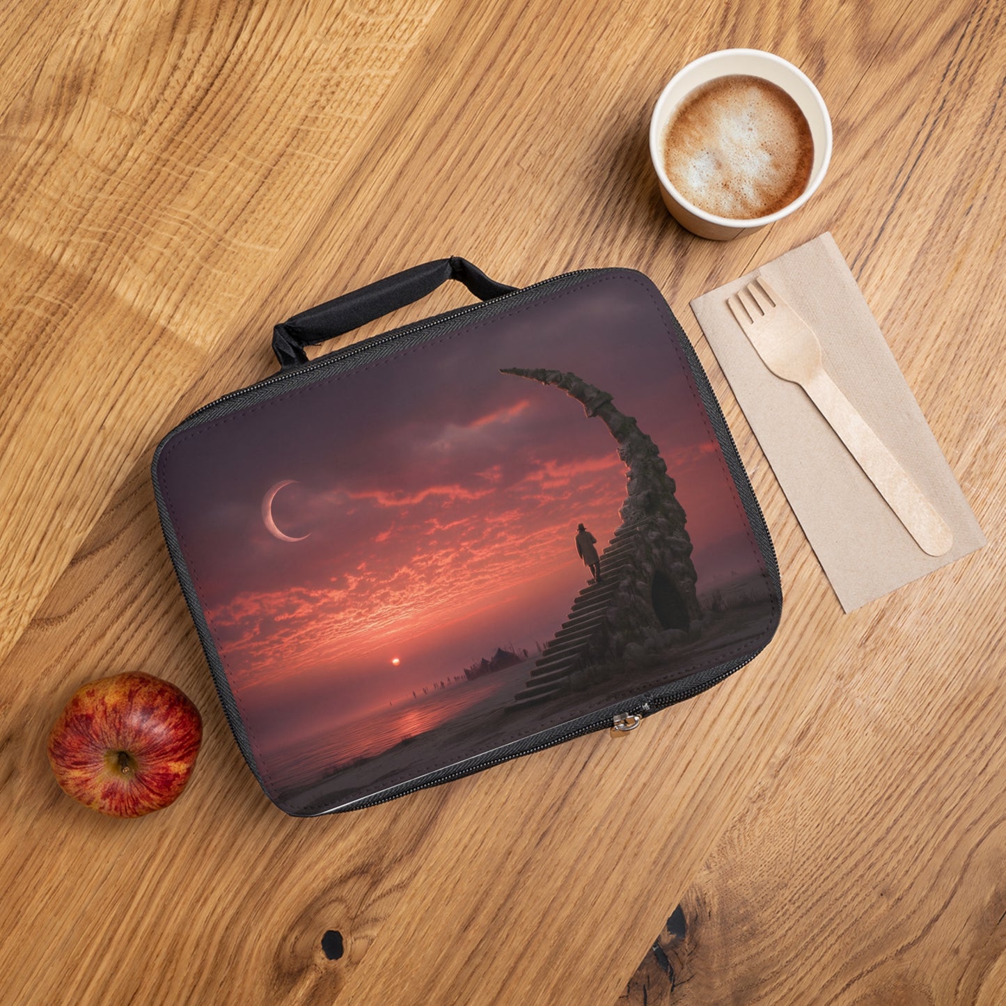 Solstice Staircase Lunch Bag – Ascending Through Crimson Twilight