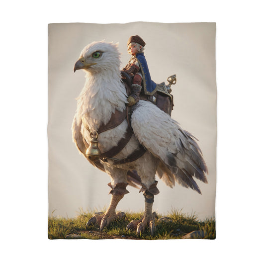 White Hawk Rider Microfiber Duvet Cover – Sunset Skybound Companion