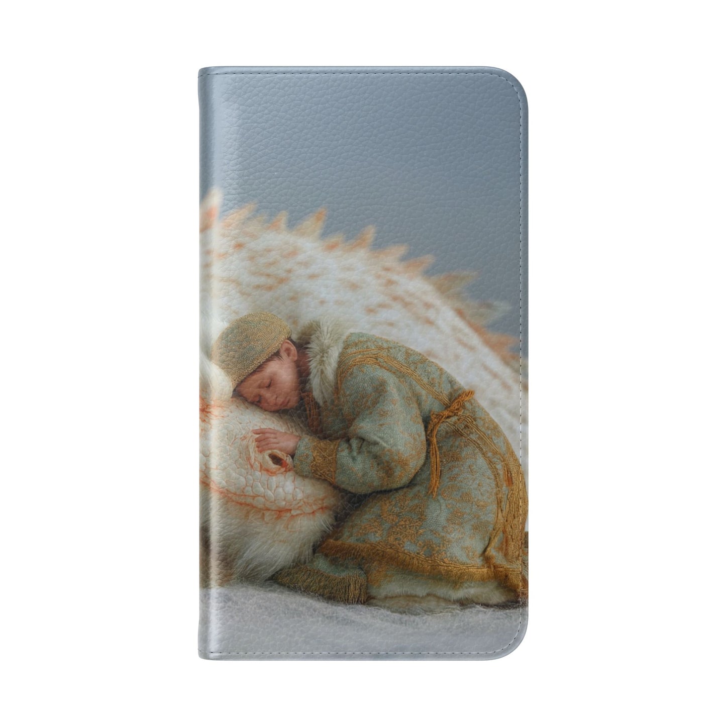 Sleeping Child and Dragon Flip Cases – Snowy Guardian Embrace