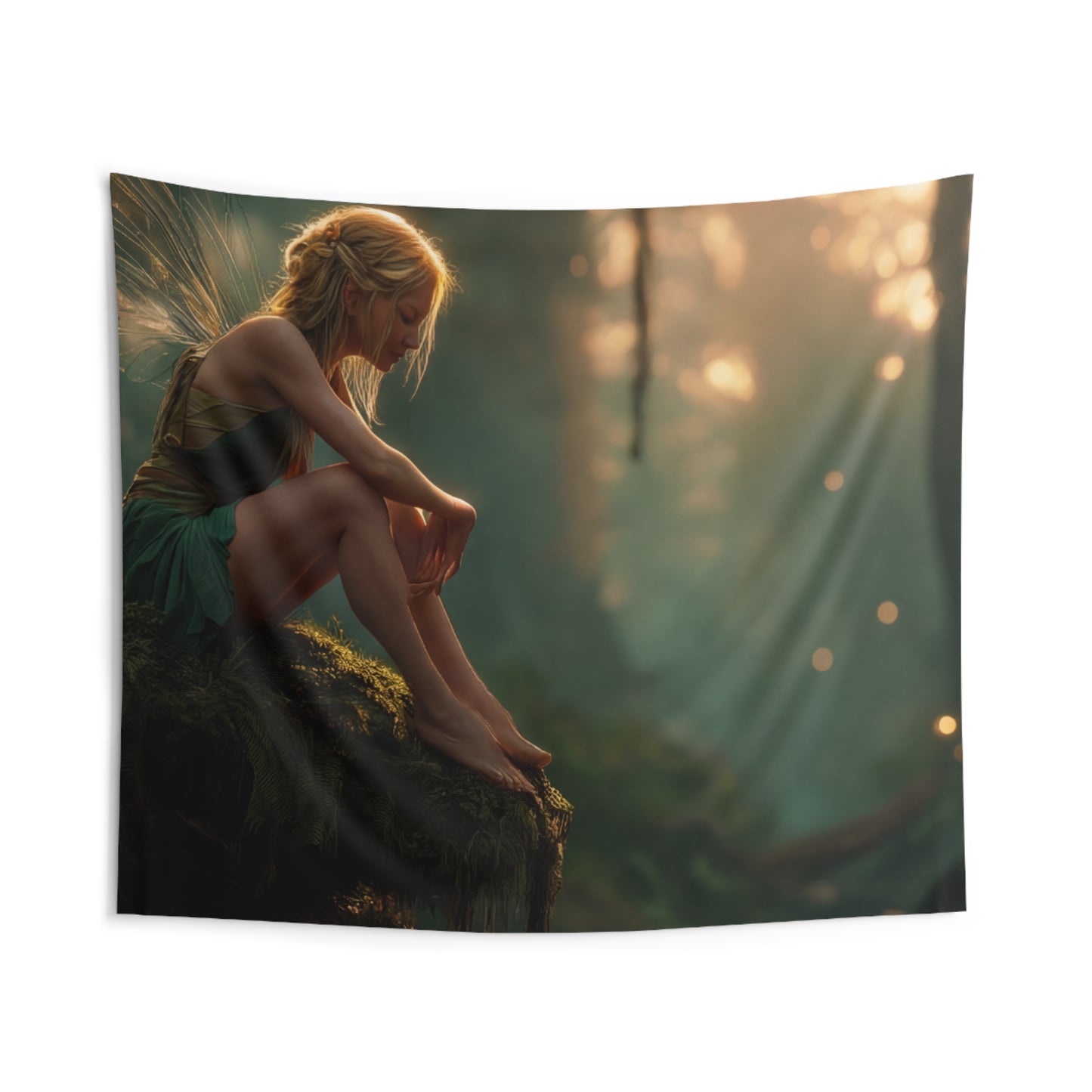 Sunlit Forest Fairy Indoor Wall Tapestries – Golden Hour Sanctuary