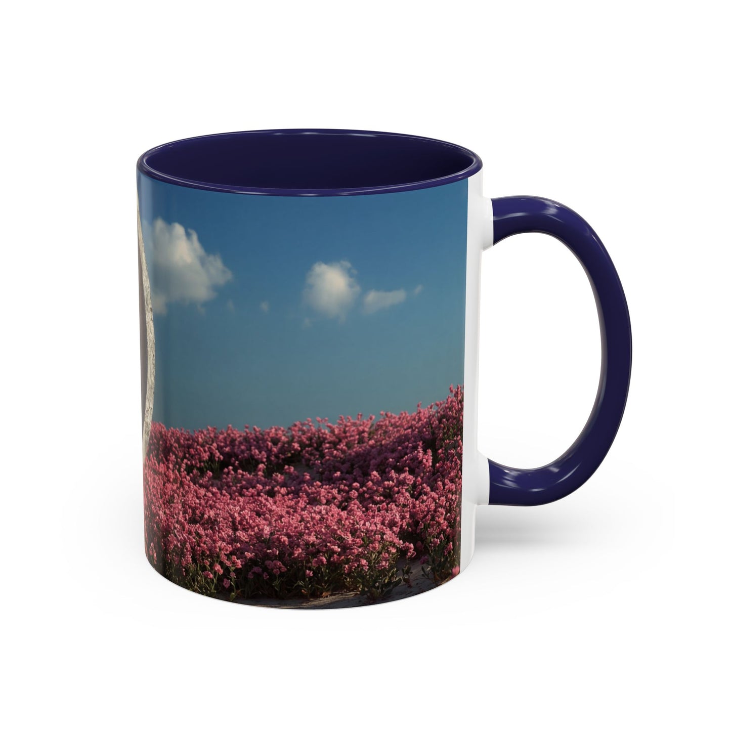 Stone Ring Garden Bloom Accent Coffee Mug – Cracked Concrete Portal in Pink Wildflowers