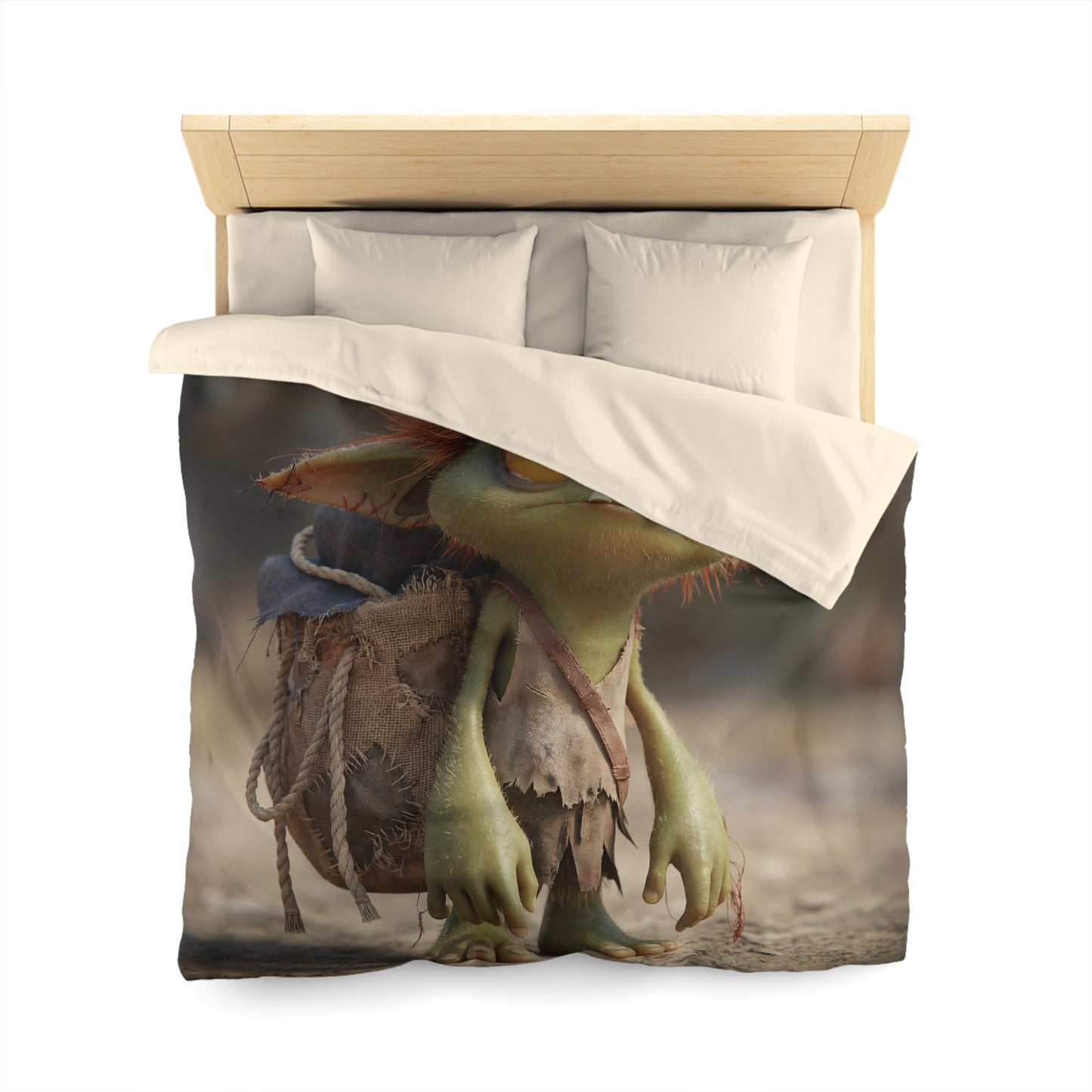 Tiny Goblin Explorer Microfiber Duvet Cover – Sunlit Trail Companion
