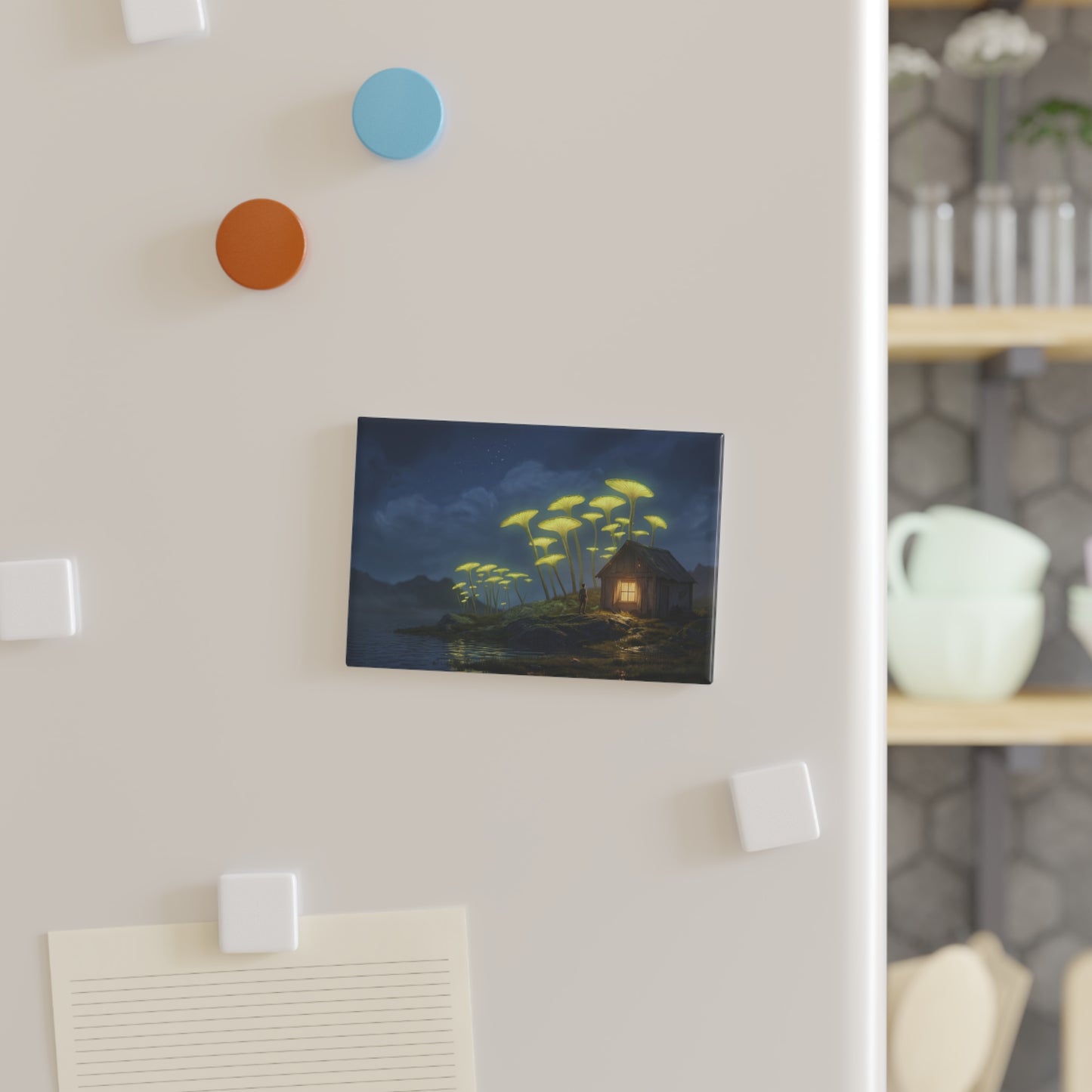 Glowing Mushroom Cottage Magnet – Secret Night Garden Sanctuary