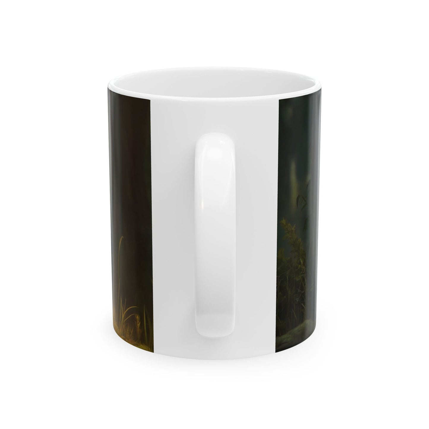 Forest Sentinel Ceramic Mug – (11oz, 15oz) Glowing Eye in the Verdant Glow