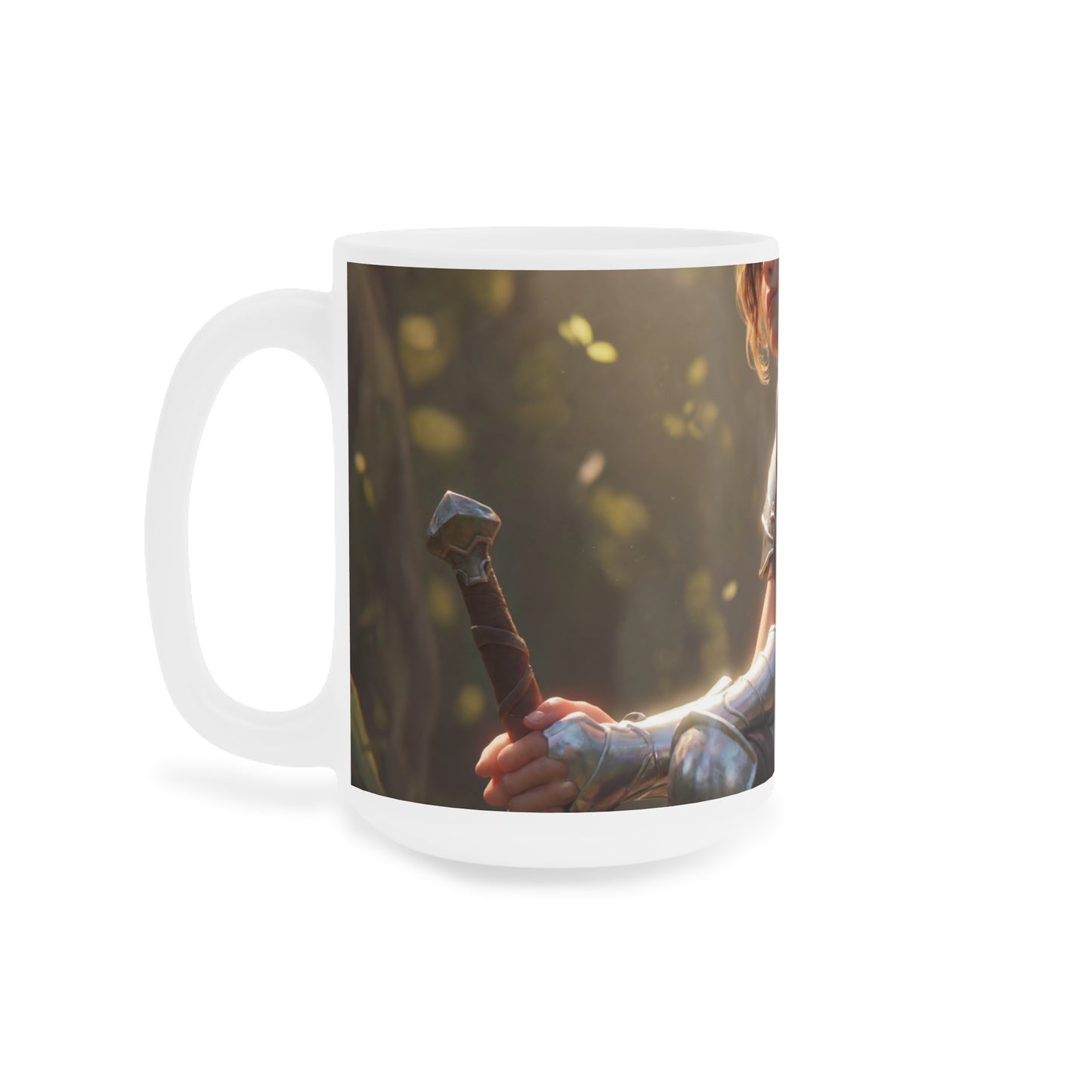 Elf Sentinel Ceramic Mugs (11oz\15oz\20oz) – Sunlit Grove with Tiny Dragon Companion