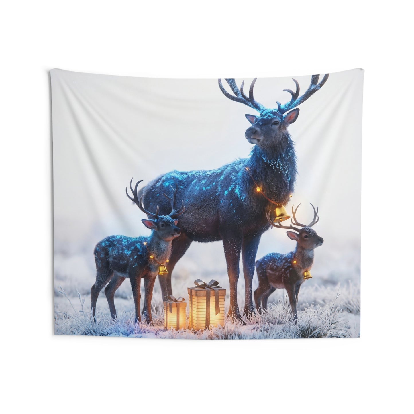 Frostbound Deer Family Indoor Wall Tapestries – Whispering Winter Giftscape
