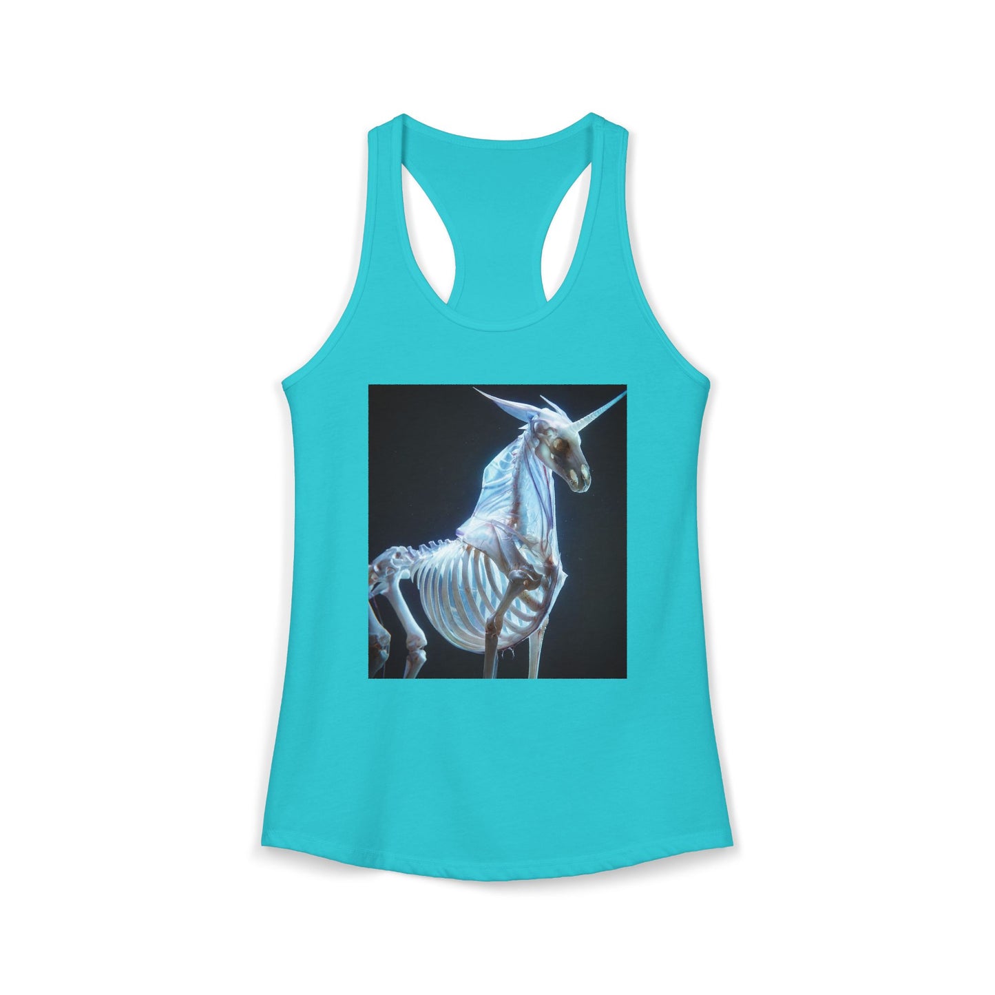 Ethereal Unicorn Skeleton Women's Ideal Racerback Tank – Bioluminescent X-Ray Anatomy
