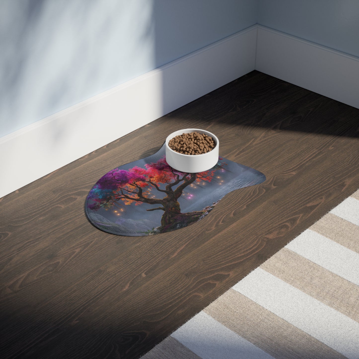 Color-Shifting Moonlit Tree Feeding Mats – Rainbow Canopy & Hanging Lanterns