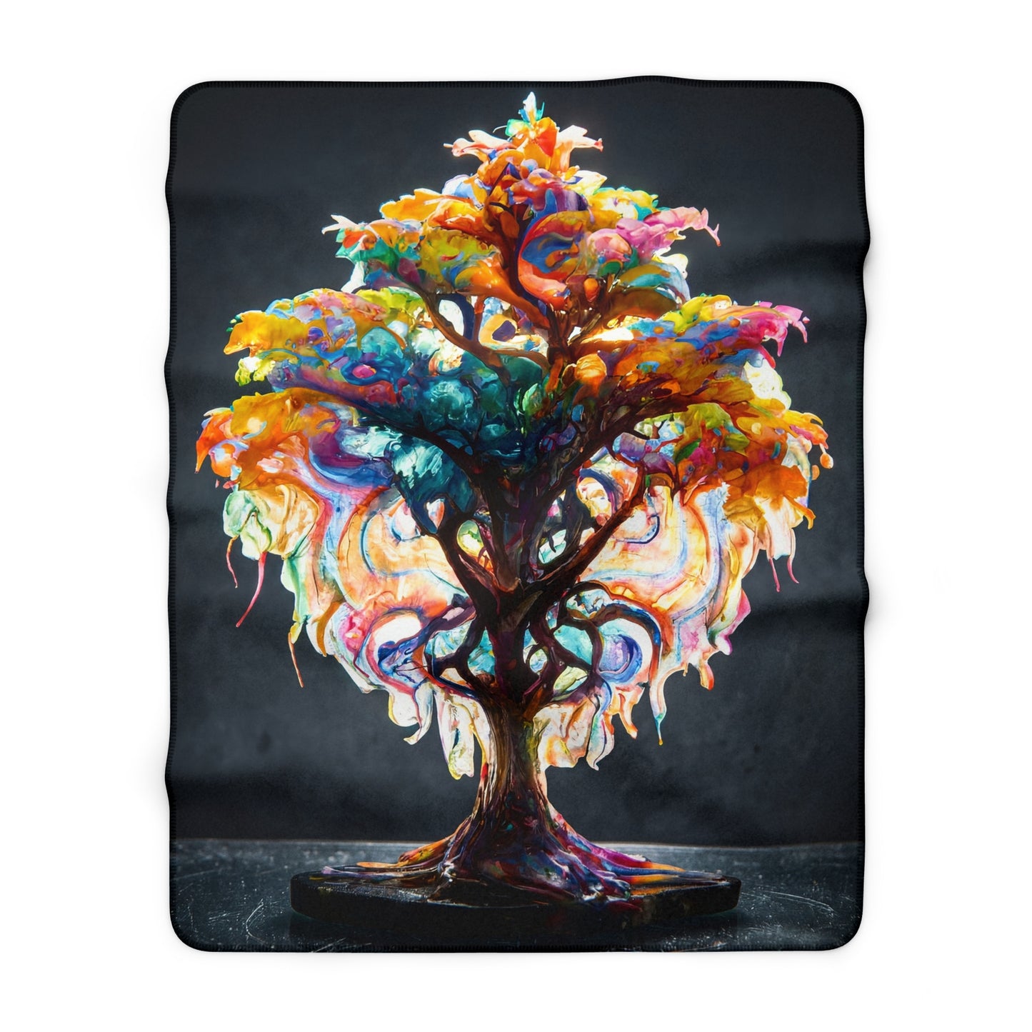 Chromatic Tree of Life Sherpa Fleece Blanket – Where Colors Bloom in Twilight