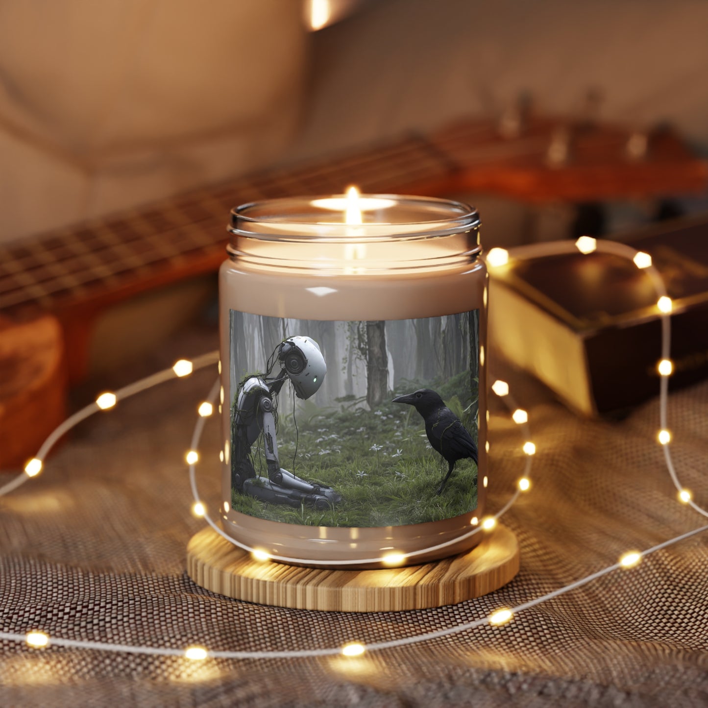 Forgotten Robot & Raven Scented Soy Candles with White Lid, 9oz – Moss-Glowing Forest Dialogue