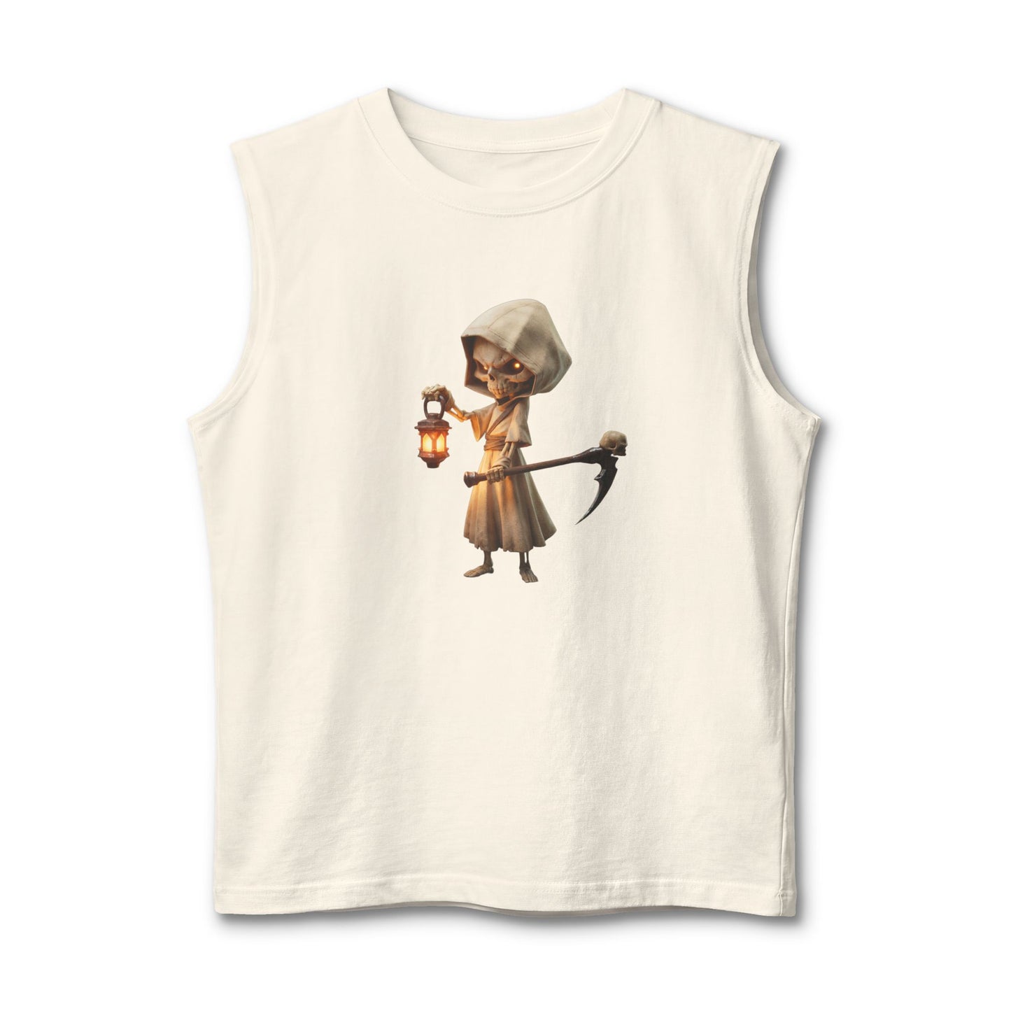 Lantern-Bearing Guardian Muscle Tank – Hooded Skeleton Sentinel Graphic