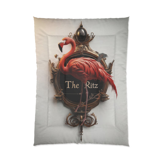 Regal Flamingo Clock Comforter – Opulent Gilded Hourglass