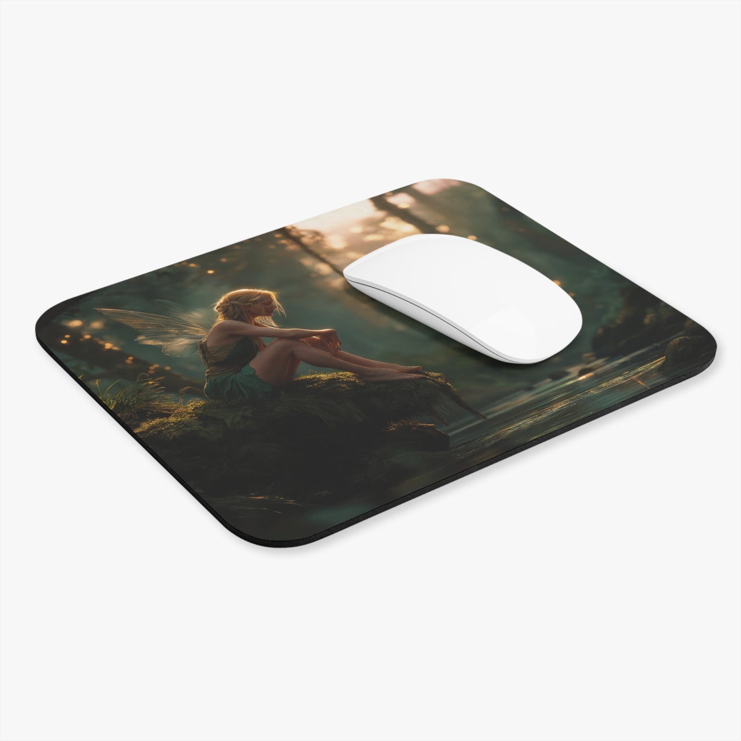 Forest Fairy by the Stream Mouse Pad – Golden Hour Whispers