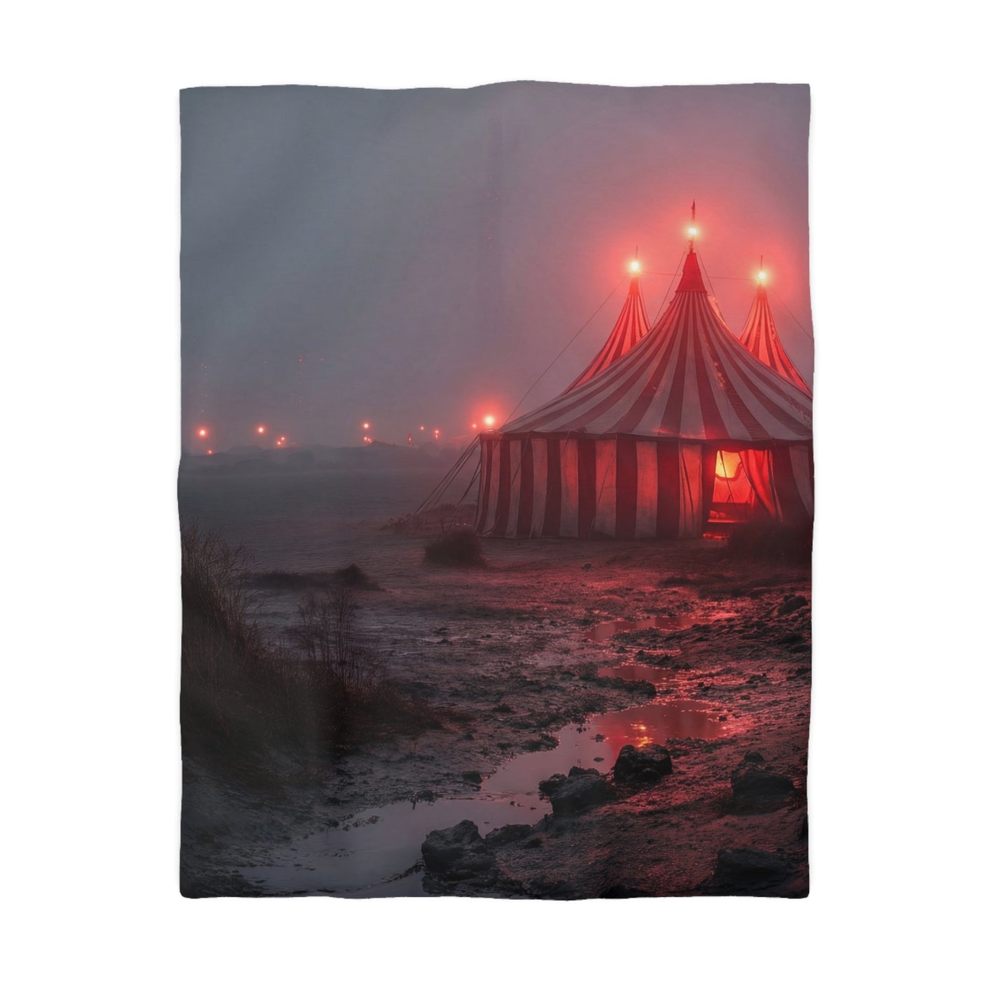 Crimson Carnival Tent Microfiber Duvet Cover – Whispers of the Fogbound Ring