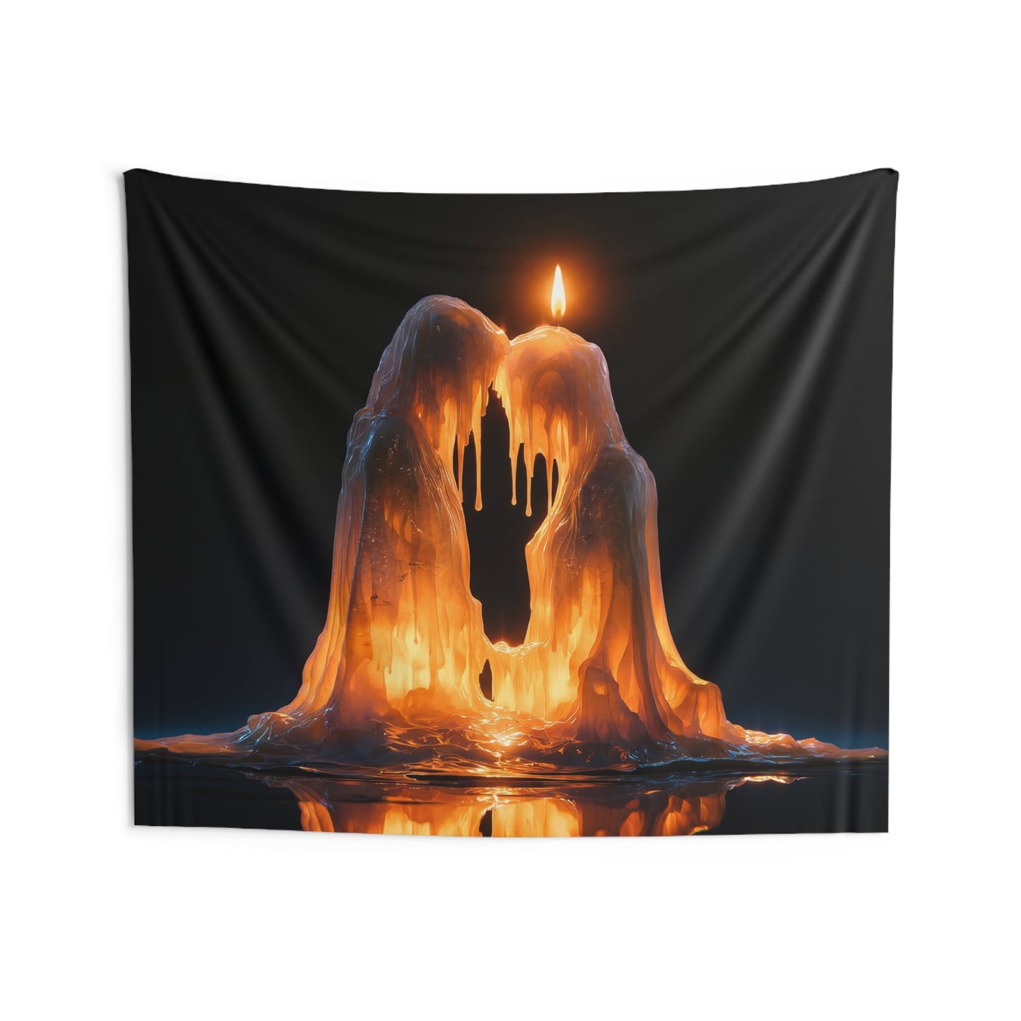Melting Candle Hearts Wall Tapestry – Warm Glow Against Midnight Depths