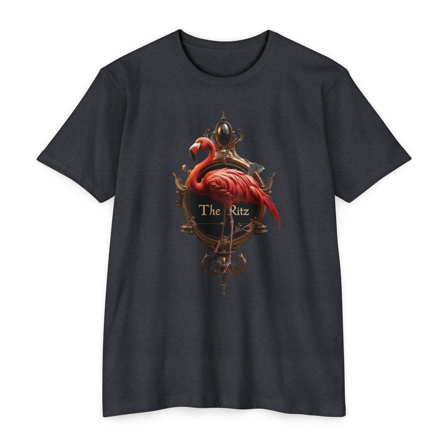 The Ritz Flamingo Ornate Clock T-shirt – Gilded Timepiece and Pink Bird Design