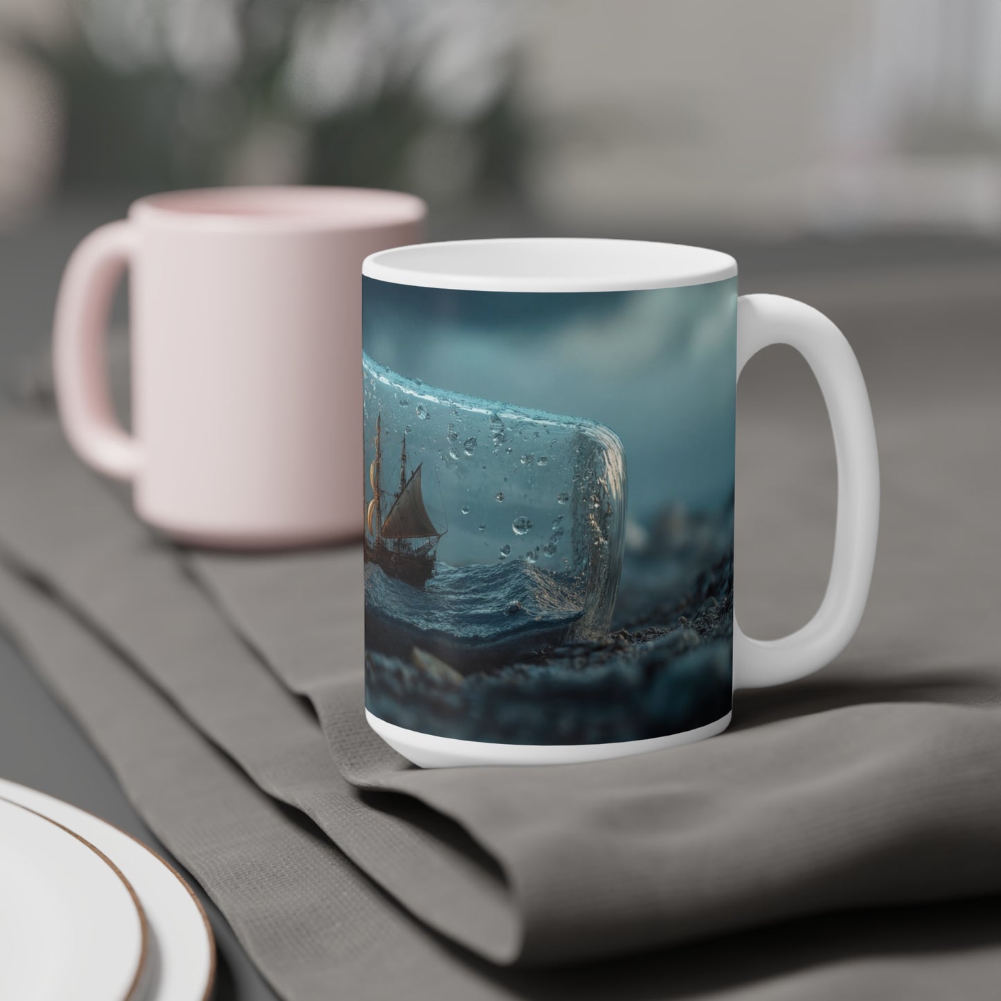 Storm-Sailed Ship in Bottle Ceramic Mugs (11oz\15oz\20oz) – Tiny Tempest, Mighty Voyage