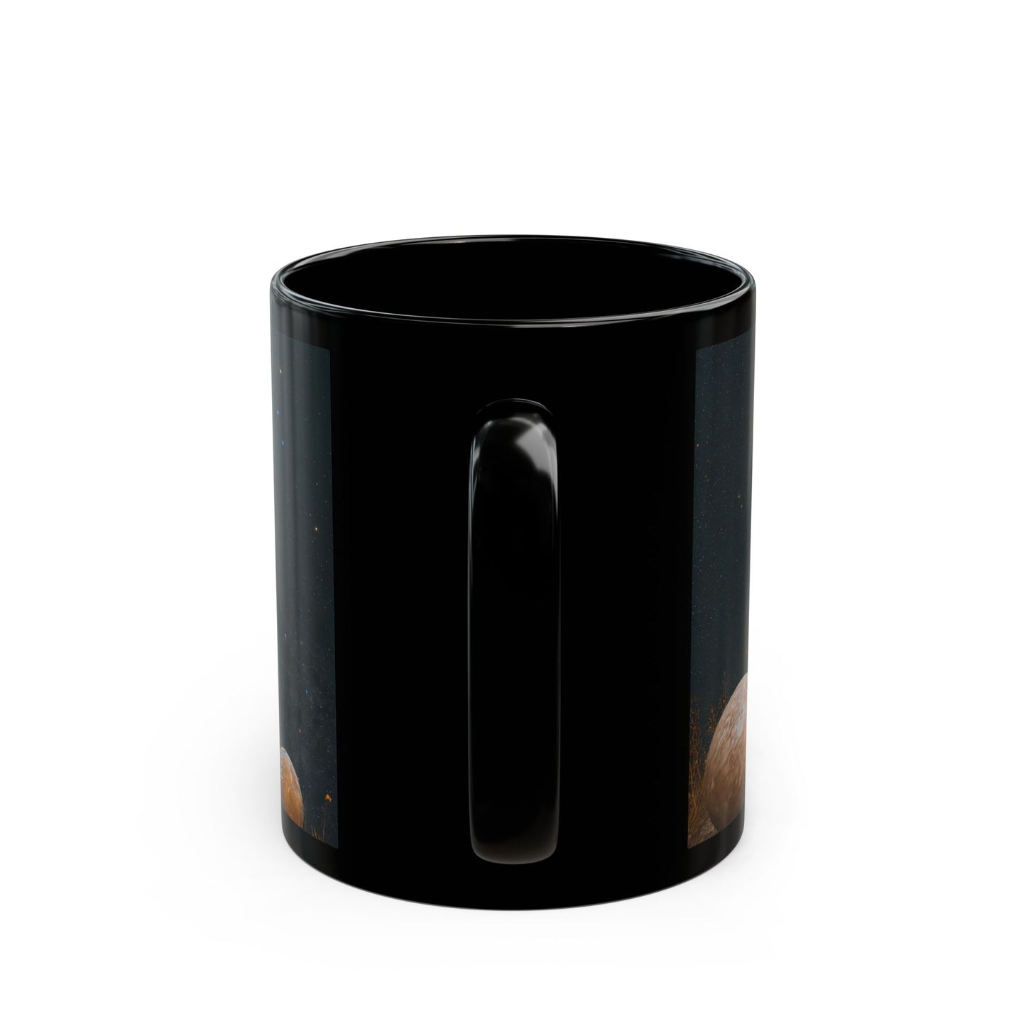 Celestial Weaver Black Mug – Cosmic Threads Under Starlit Skies