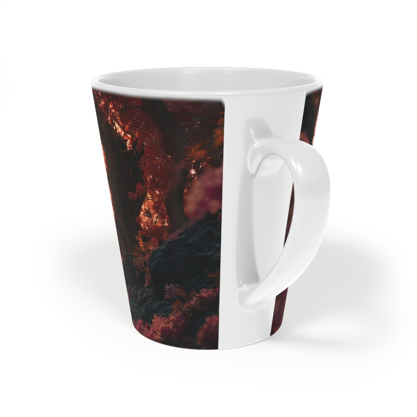 Crimson Heart Tree Latte Mug, 12oz – Rose Petal Canopy Retreat