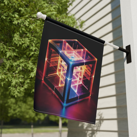 this is a tesseract, this is a hypercube, a three dimensional representation of a four dimensional object, larger on the inside than it is on the outside - Garden & House Banner