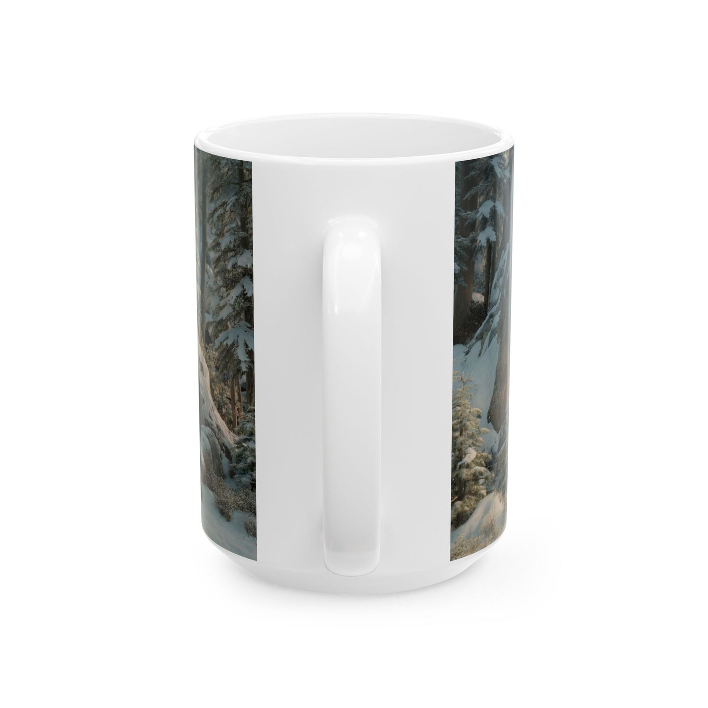 Winter Treehouse Doorway Mug – Snowbound Hearth Glow Ceramic (11oz, 15oz)