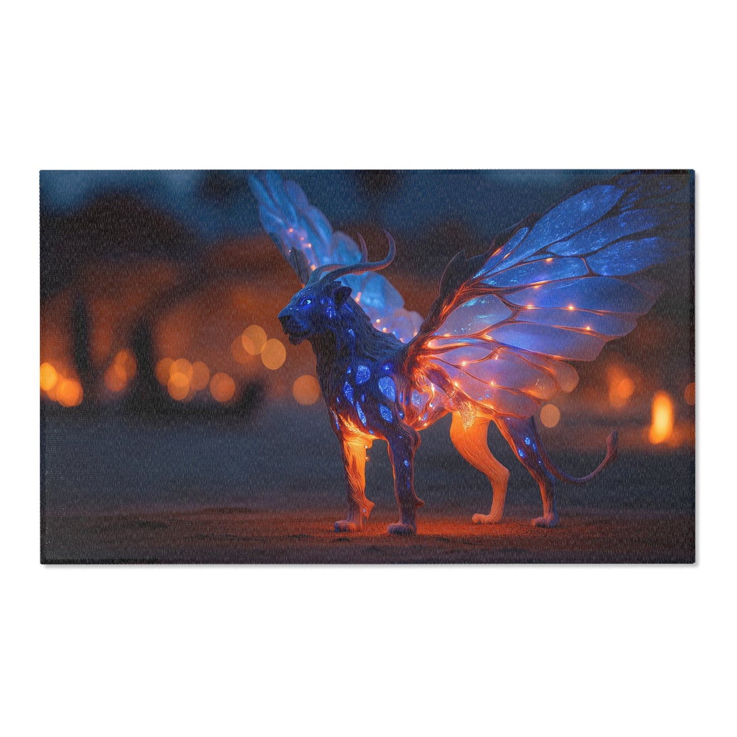 Celestial Lynx Area Rugs – Twilight Wingscape with Glowing Veins