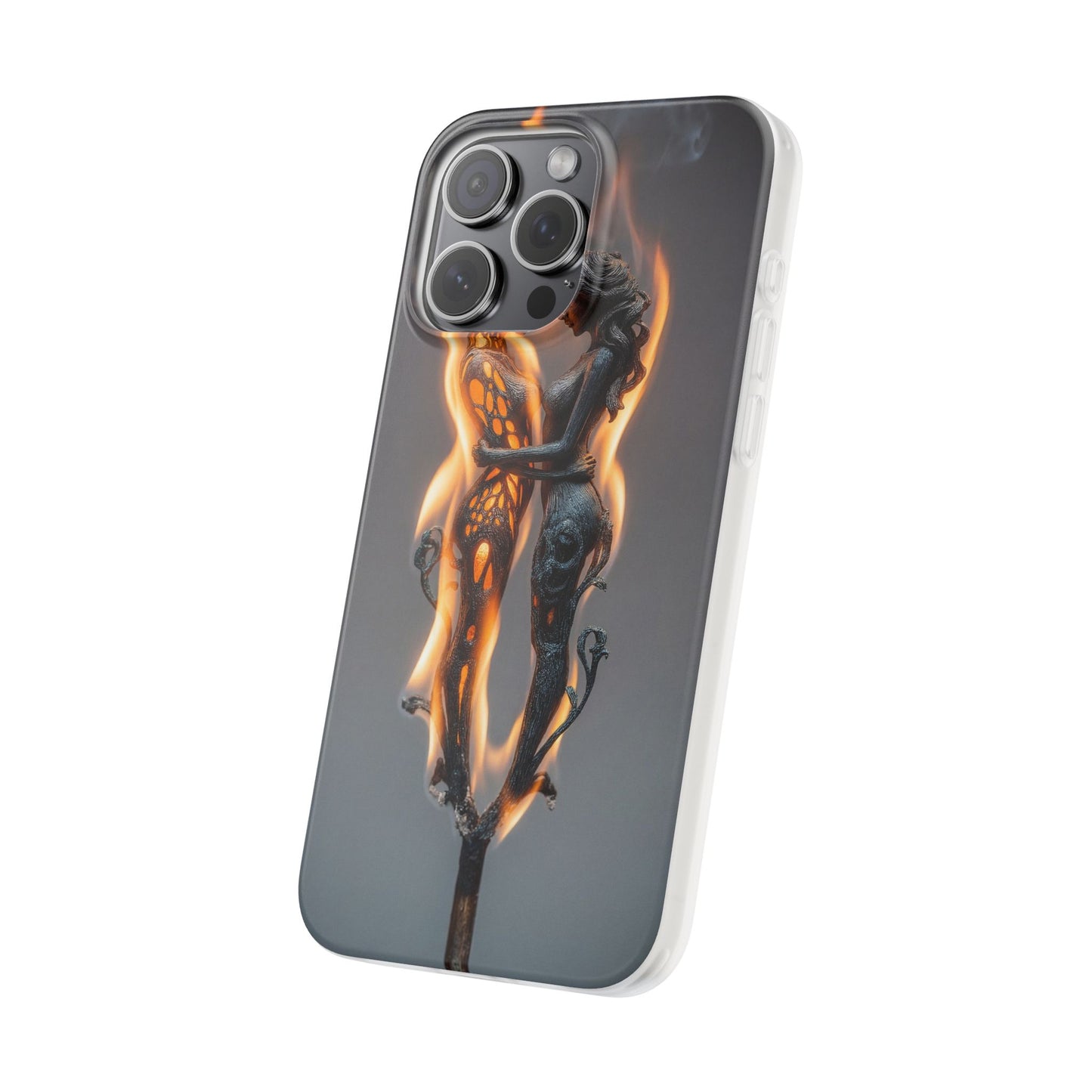 Flame-Embraced Lovers Flexi Cases – Intimate Glow Within the Fire