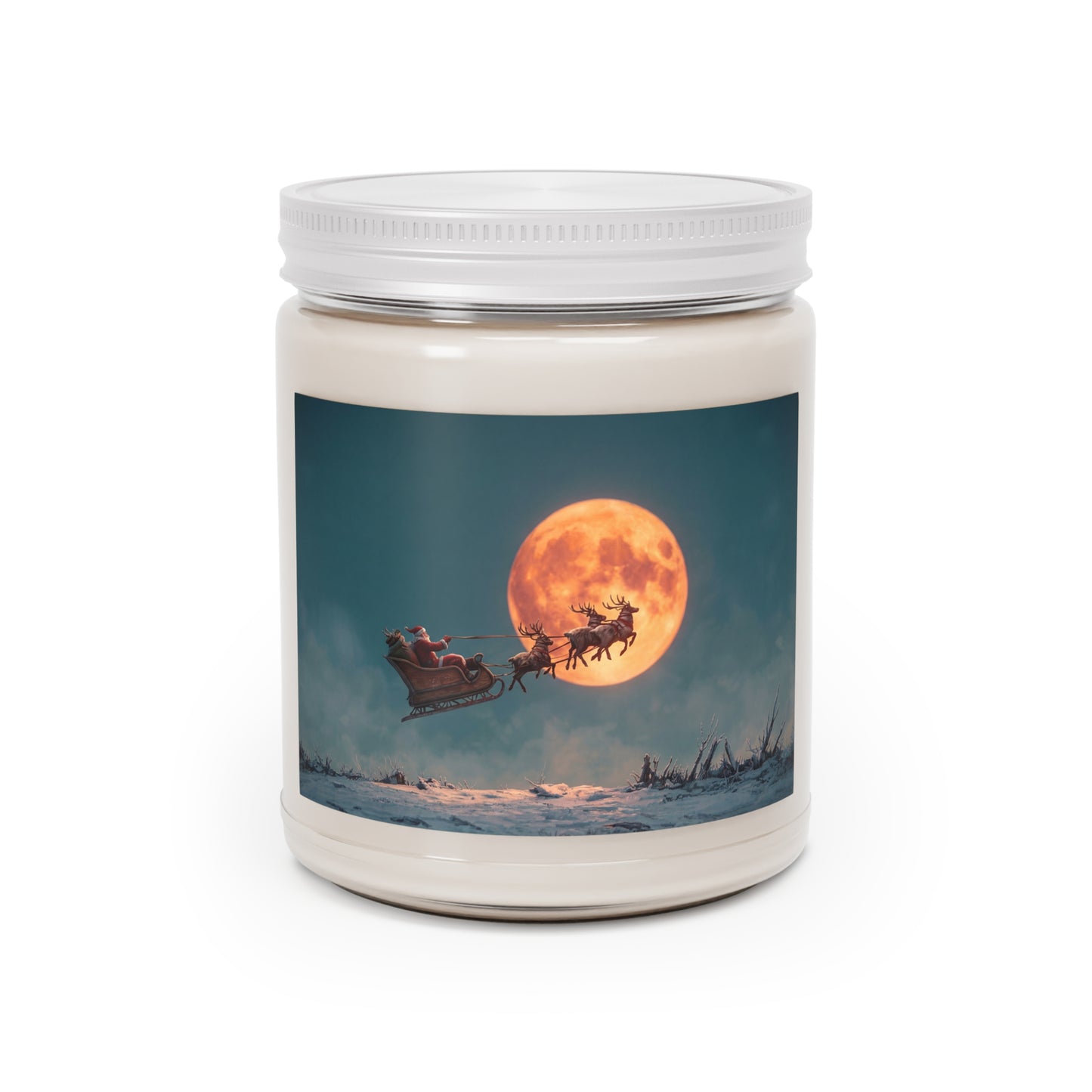 Lunar Reindeer Sleigh Scented Soy Candles with White Lid, 9oz – Midnight Santa’s Celestial Flight