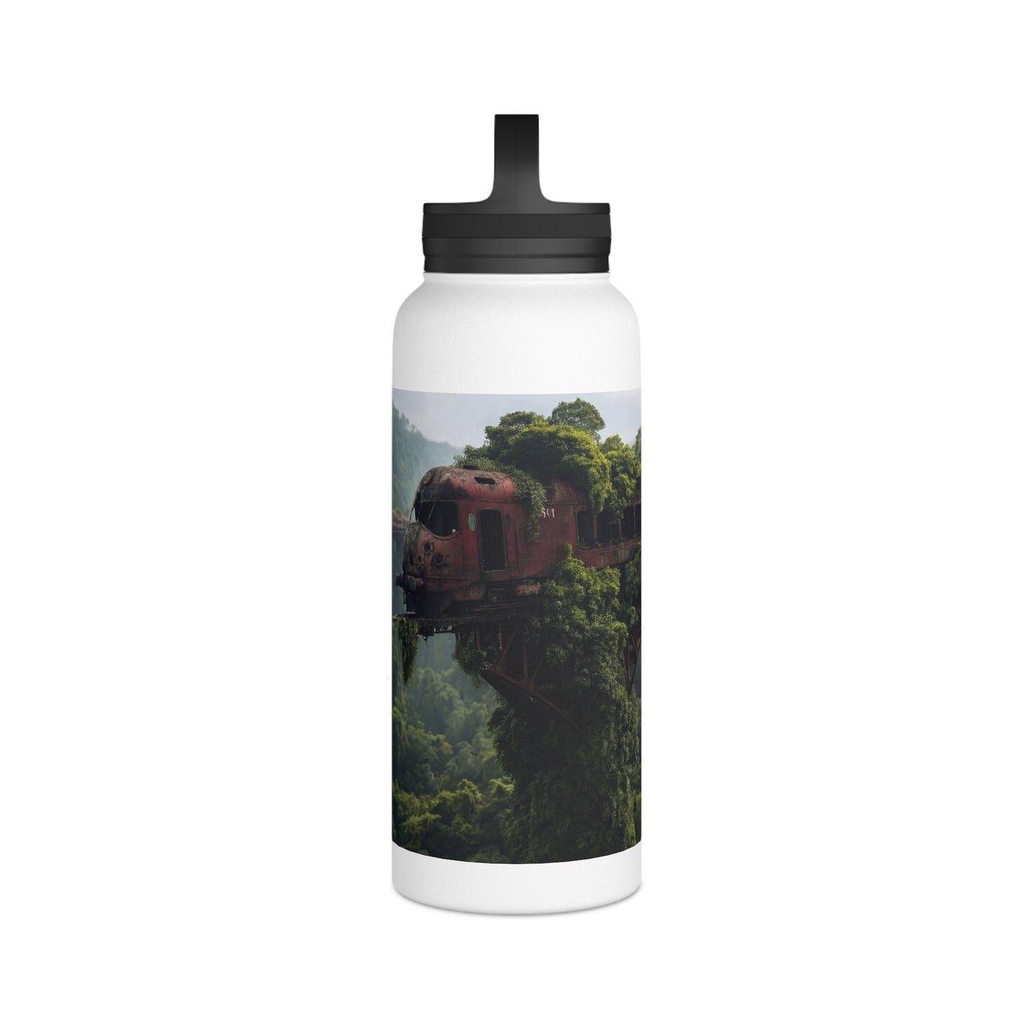 Overgrown Train Bridge Water Bottle – Verdant Ruin Dreamscape