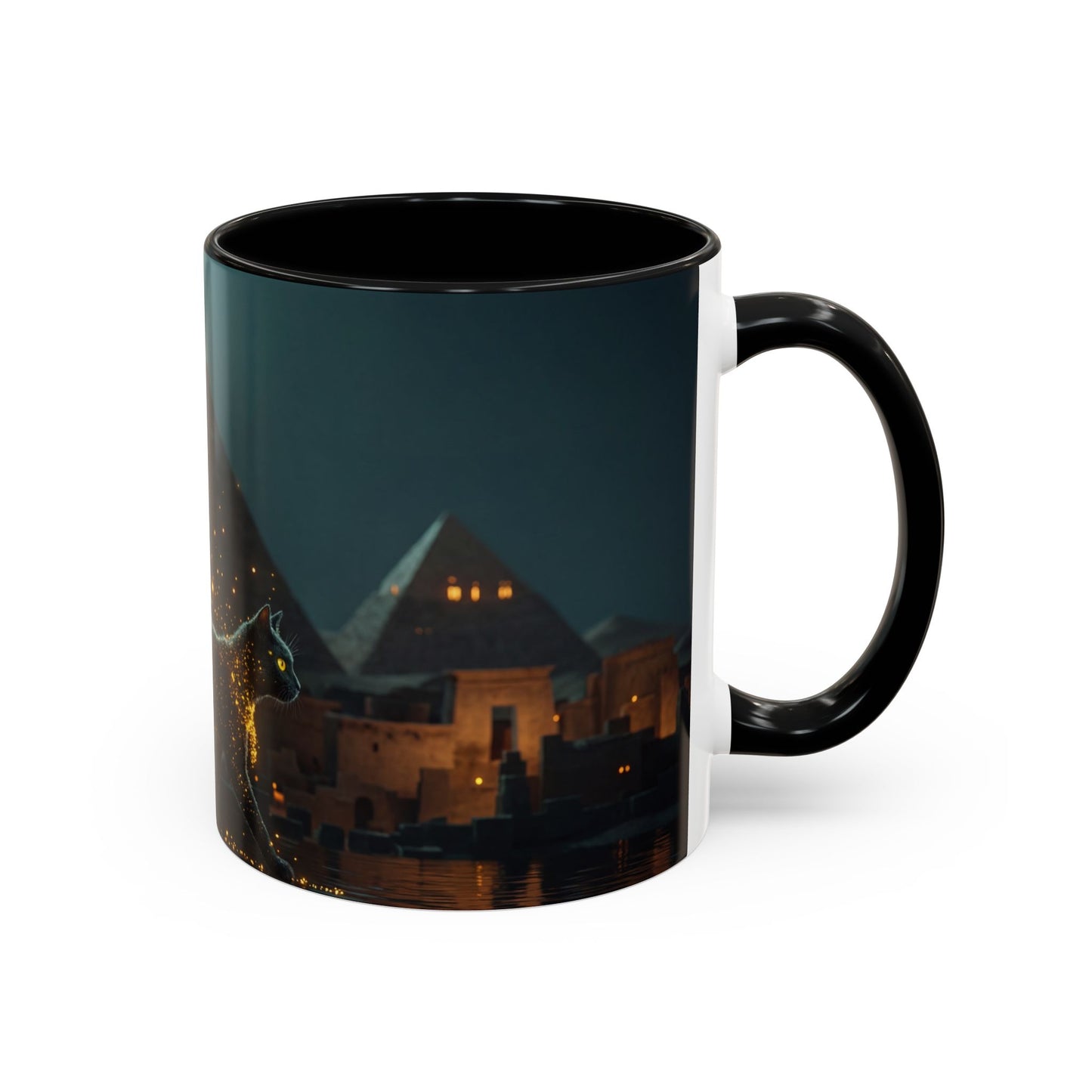 Pharaoh Cat Accent Coffee Mug (11, 15oz) – Golden Stardust Nile Sentinel