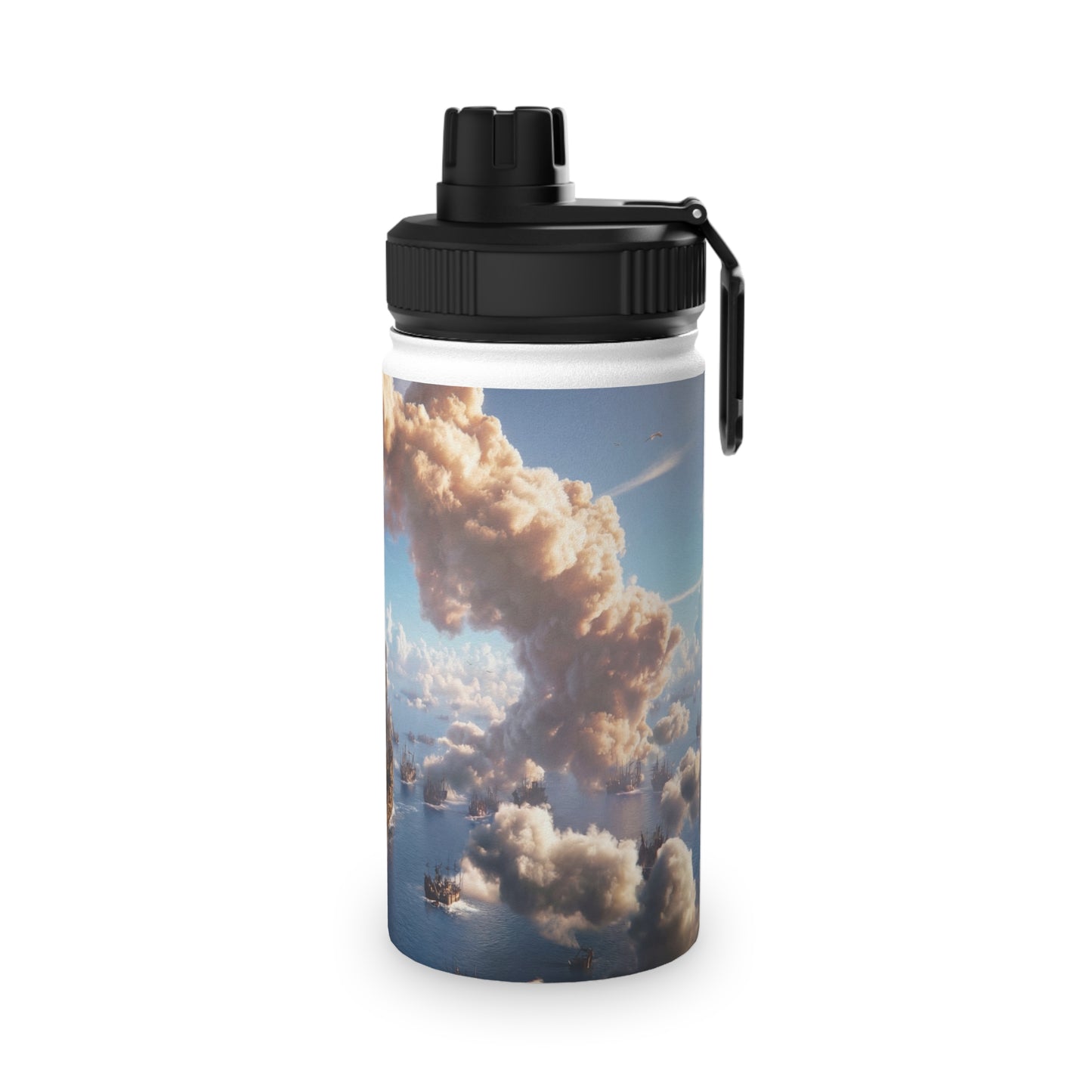Armada Through Clouds Stainless Steel Water Bottle, Sports Lid – Golden Fleet at Dawn