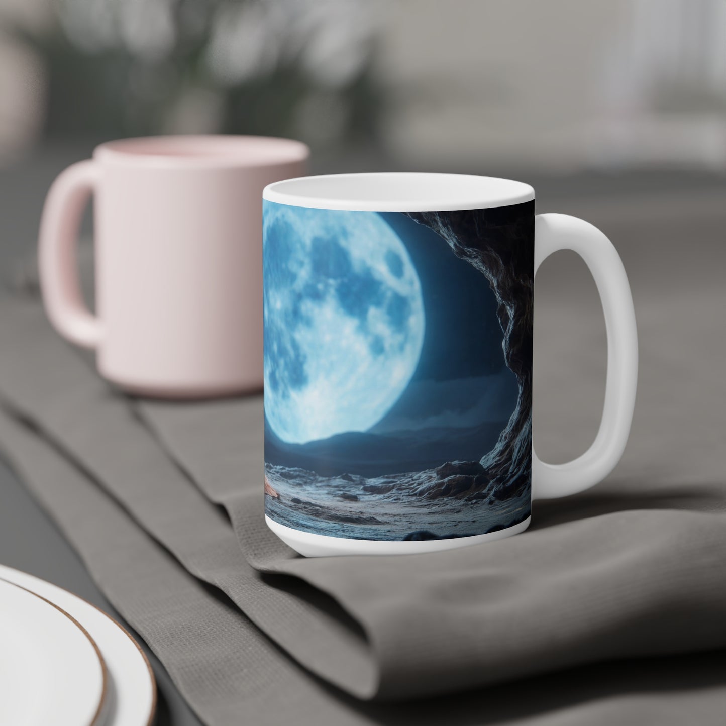 Moonlit Monk Ceramic Mugs (11oz\15oz\20oz) – Silent Reflection Beneath the Celestial Disc
