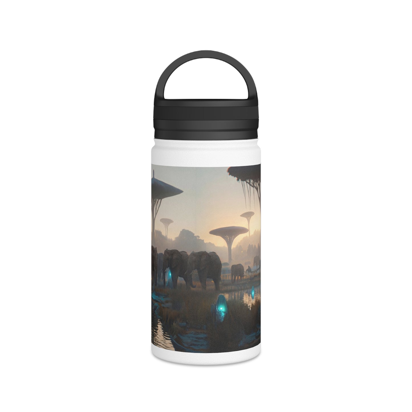 Elephants at Dawn Water Bottle – Bioluminescent Savannah Sanctuary