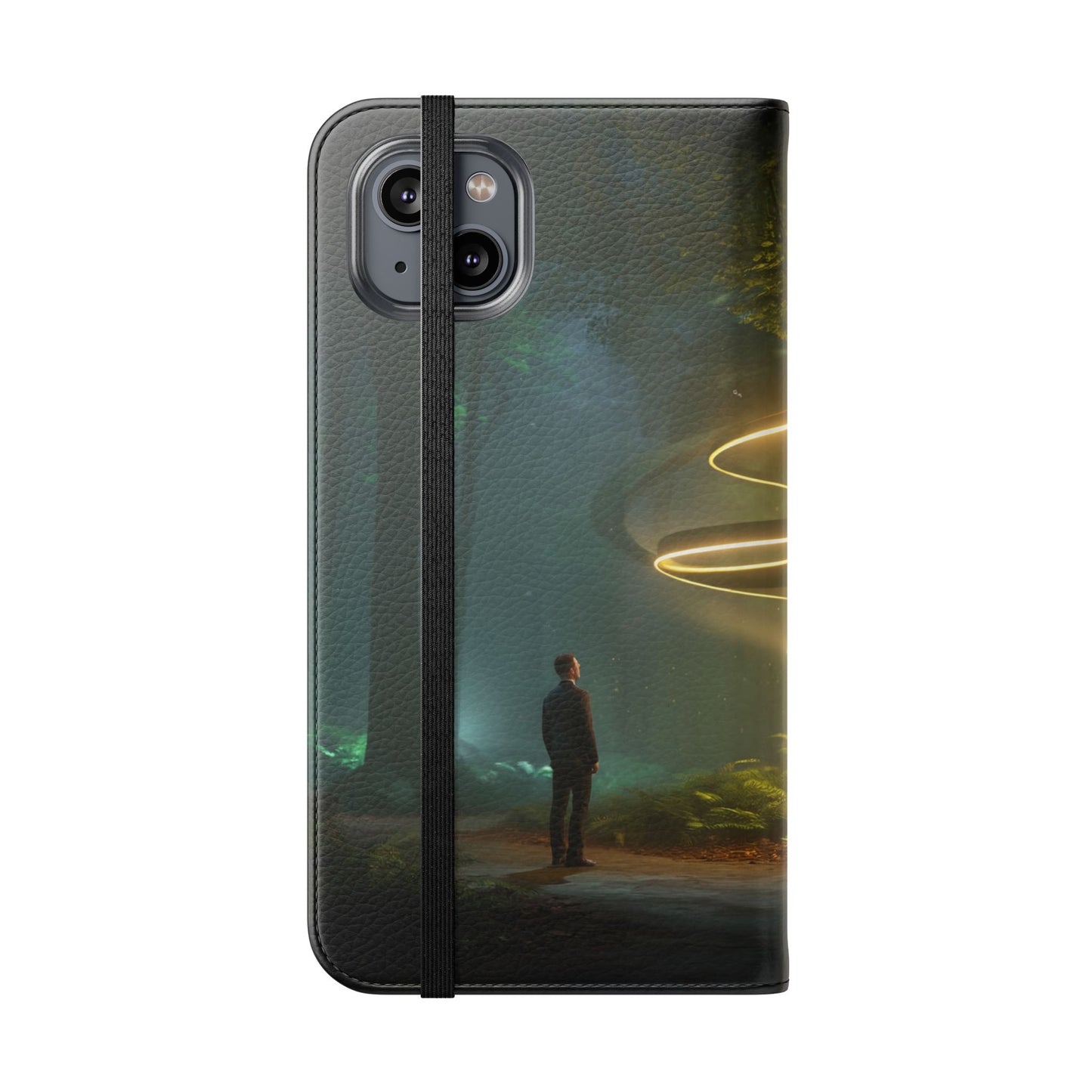 Luminous Spiral Forest Flip Cases – Golden Light Rings Mystery Scene