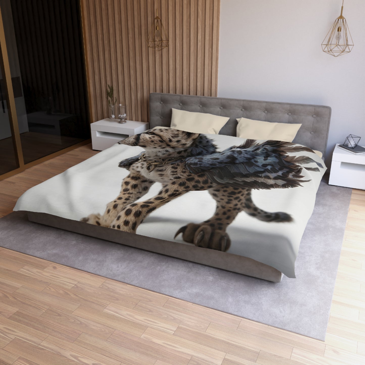 Winged Cheetah Microfiber Duvet Cover – Shadowed Feathers & Feline Grace