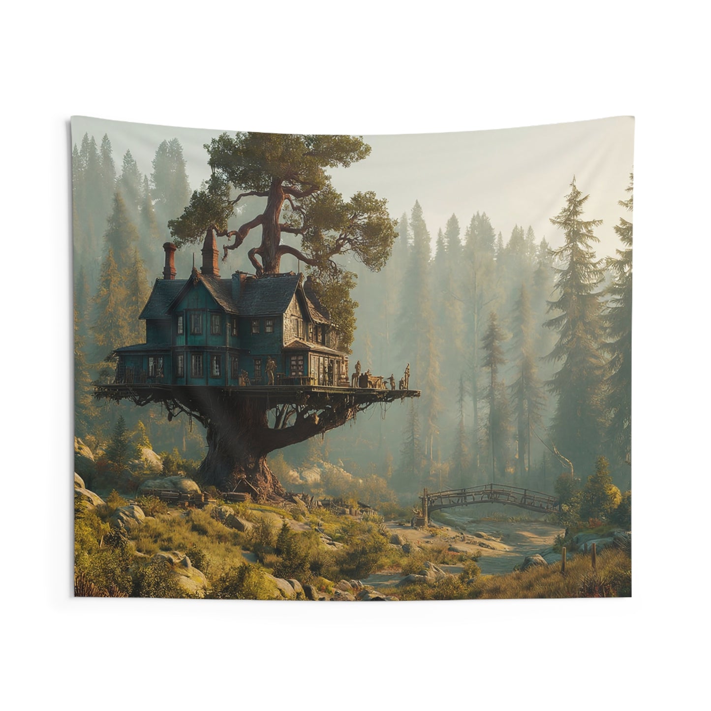 Treehouse Haven Indoor Wall Tapestries – Sun-Dappled Forest Sanctuary
